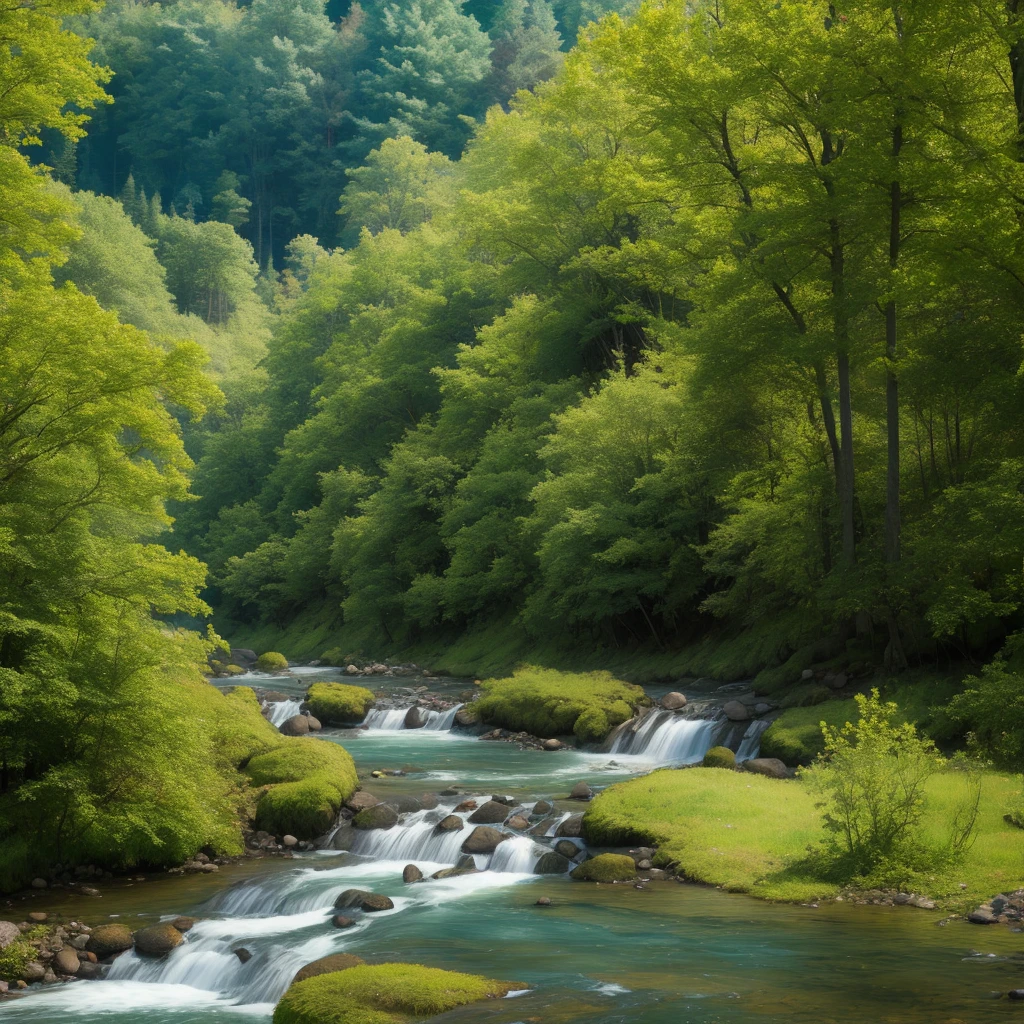 hill, forest, river, summew