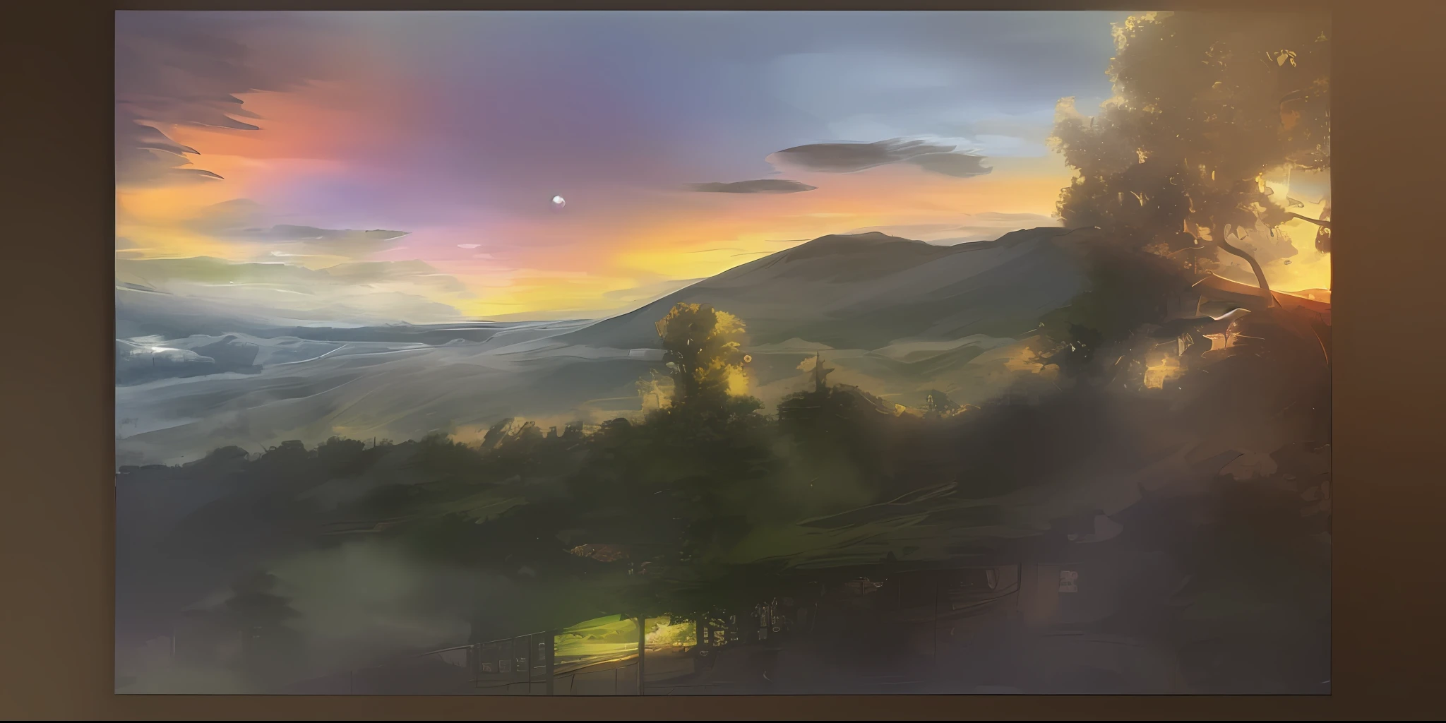 1((masterpiece,best quality,highest quality,illustration,intricate details)), there is a clear rainbow over the mountains, the mountains and forests are green