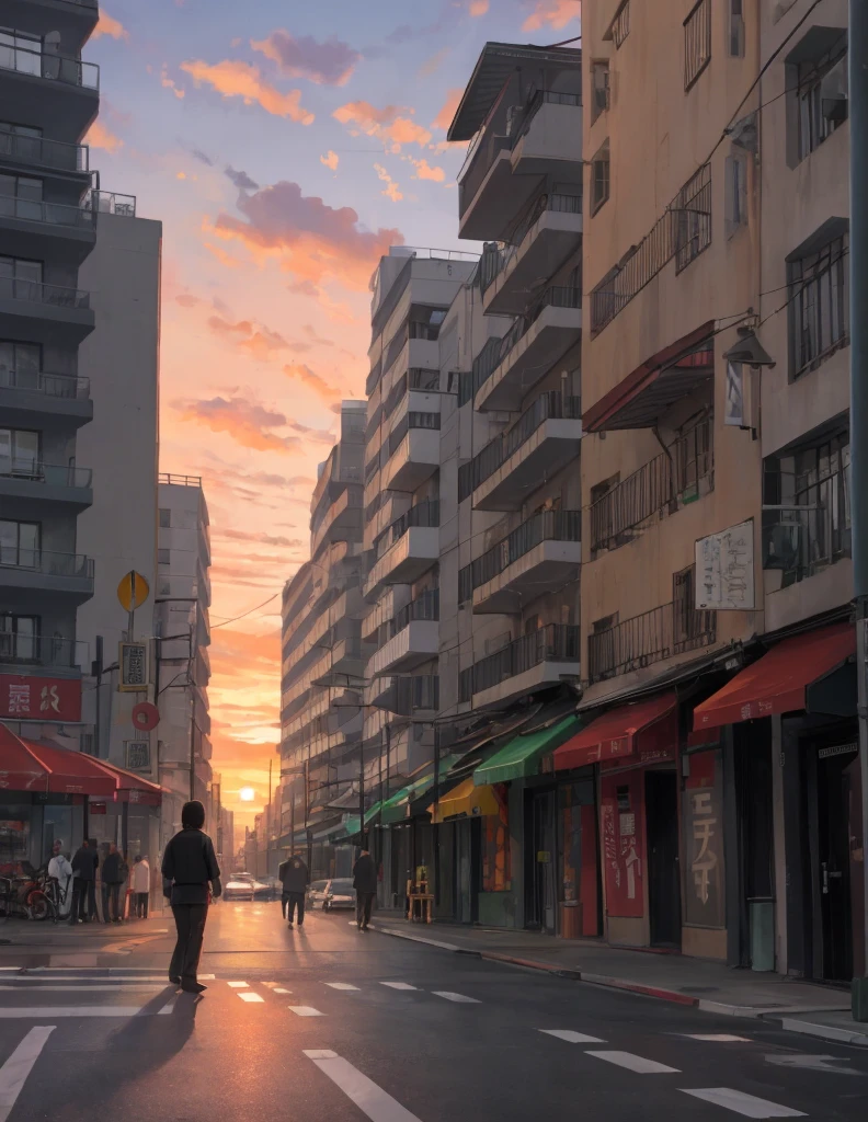 (masterpiece, best quality) ninomae inanis, city streets, sunset