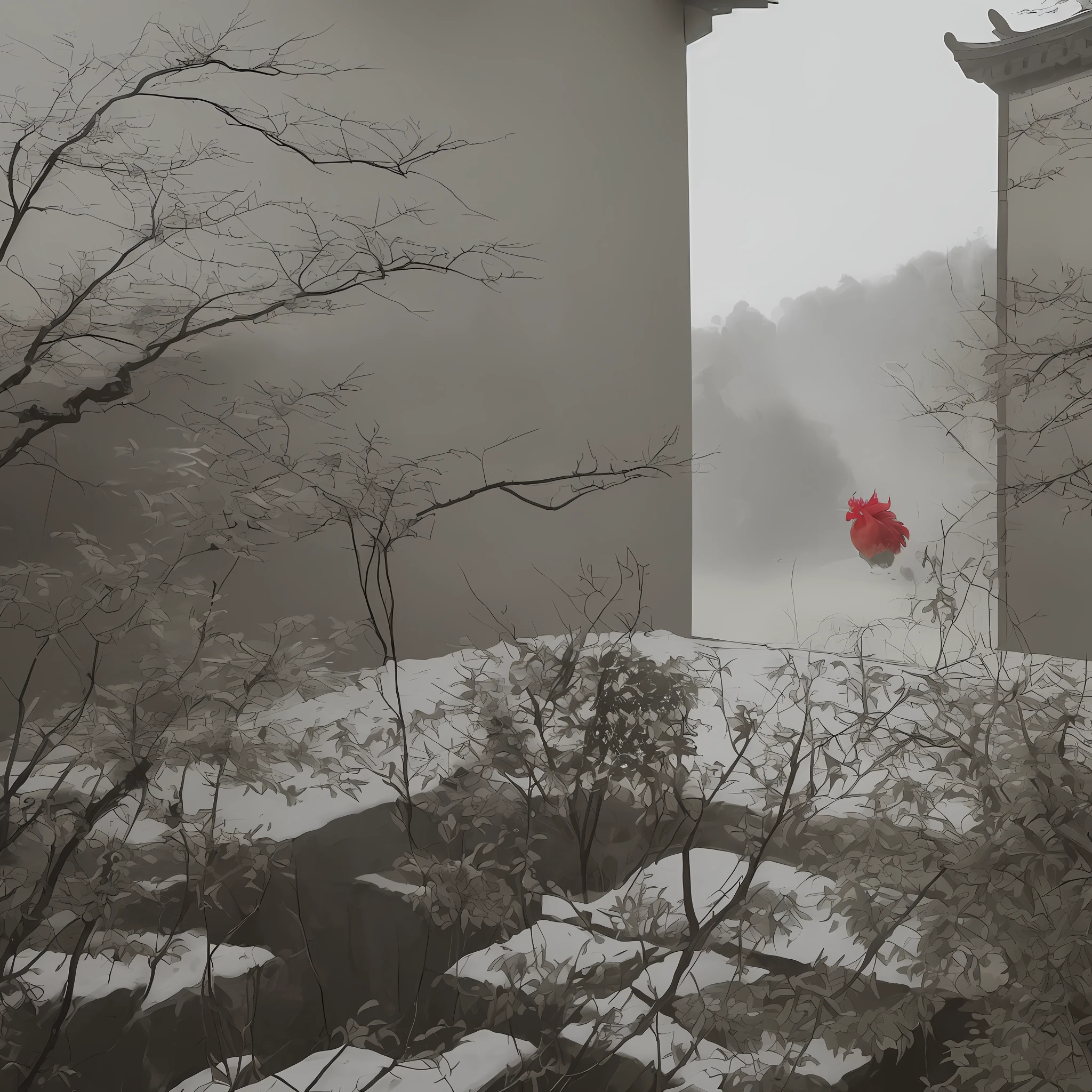 There was an old Confucian who set up a library to teach in a deserted garden. One night, I heard the sound of reciting poems outside the wall, and after a while, I heard the sound of arguing, and then heard the sound of fierce quarreling, followed by the sound of cursing, and after a long time, the sound of fighting came again. Behind the garden was an empty wilderness, and the old Confucian knew in his heart that it was a ghost. He was trembling with fear, and the sound of fighting had come outside the window. One of them shouted angrily: "This guy criticizes and criticizes my poems and essays, it is really annoying! Now come and ask Mr. to comment." Then he recited hundreds of words, and beat the time with his hands while reciting. . The other ghost groaned and cried out in pain while laughing. The old Confucian was too frightened to make a sound. The ghost reciting poems outside the window asked sharply: "What do you think, sir?" The old Confucian's lips trembled for a long time, and he kowtowed on the pillow and said, "My thin bones can't withstand my brother's fist." The moaning ghost let out a loud voice He walked away with a smile, and walked back and forth in front of the window hummingly, until the rooster crowed. traditional Chinese painting