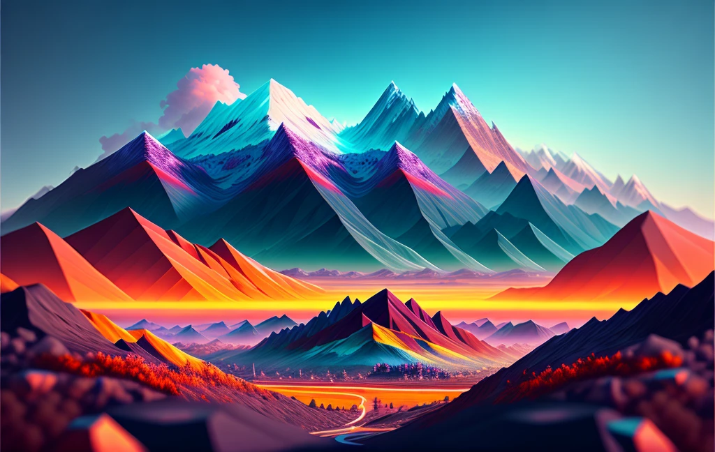 A stunning view of the mountains from the perspective of a giant, colourful, 8K, ultra realistic, highly detailed, octane render, unreal engine, symmetrical, insane lighting, studio photo, amazing view, unreal 5, isometric, digital art, smog, pollution, toxic waste, chimneys and railroads, 3 d render, octane render, volumetrics, by greg rutkowski