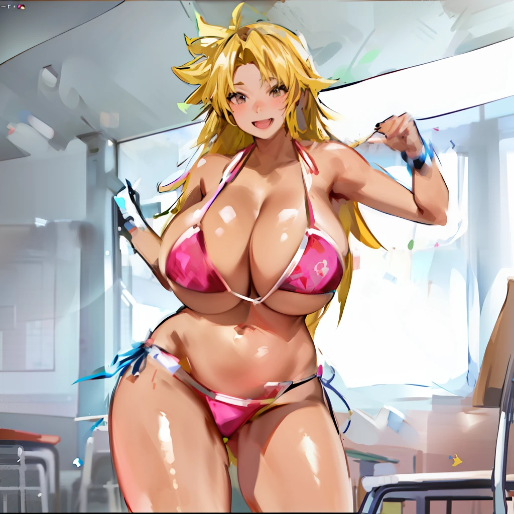 (Kyoukawaifu:1), cute, smile, (bikini:1.2), idol pose, looking at viewer, (realistic:1.2), (realism), (masterpiece:1.2), (best quality), (ultra detailed), (8k, 4k, intricate),(full-body-shot:1),(Cowboy-shot:1.2), (85mm),light particles, lighting, (highly detailed:1.2),(detailed face:1.2), (gradients), sfw, colorful, detailed eyes, (detailed ladscape, classroom:1.2),(detailed background),detailed landscape, (dynamic angle:1.2), (dynamic pose:1.2), (rule of third_composition:1.3), (Line of action:1.2), wide shot, solo, daylight,