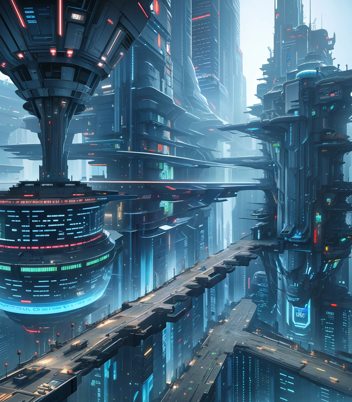 Futuristic Space Station, ((Cyborg)), (Irregular Architecture), Mechanics, (Cyberpunk), , Realistic Lighting, (Abyss) Masterpiece, High Quality, Beautiful Graphics, High Detail, --v6