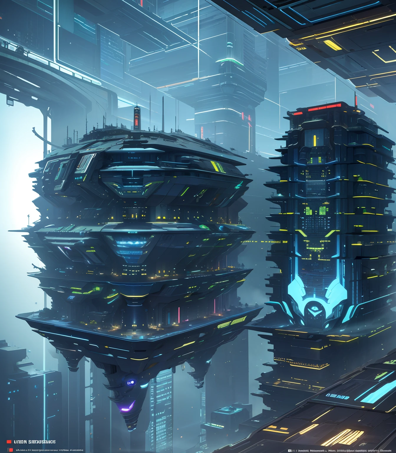 Futuristic Space Station, ((Cyborg)), (Irregular Architecture), Mechanics, (Cyberpunk), , Realistic Lighting, (Abyss) Masterpiece, High Quality, Beautiful Graphics, High Detail, --v6