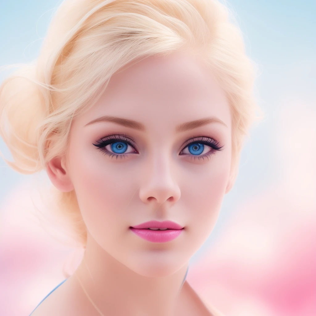 blond woman with blue eyes and a pink lip on the beach, blonde hair and large eyes, beautiful pale makeup, portrait of barbie doll, gorgeous face portrait, blonde hair blue eyes, soft flawless pale skin, attractive beautiful face, soft portrait shot 8 k, blonde hair and blue eyes, beautiful female face, extremely beautiful face, beautiful blonde girl, beautiful face portrait