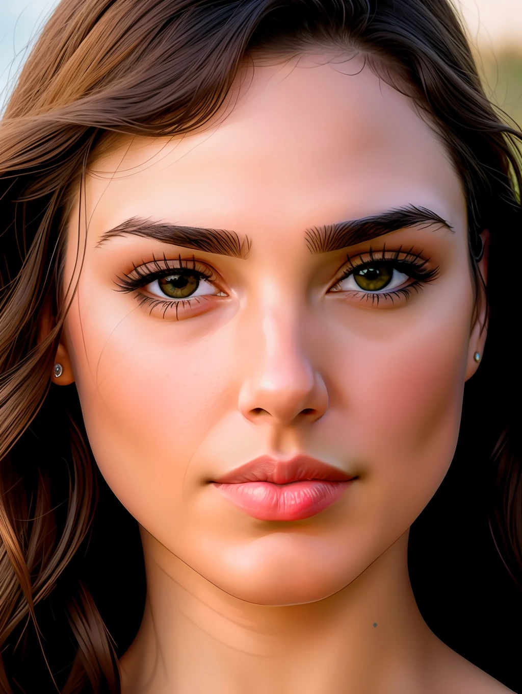 A closeup shot, head, ultra wide angle, in focus, stunning beautiful Gal Gadot, hdr, best quality, professional photo,