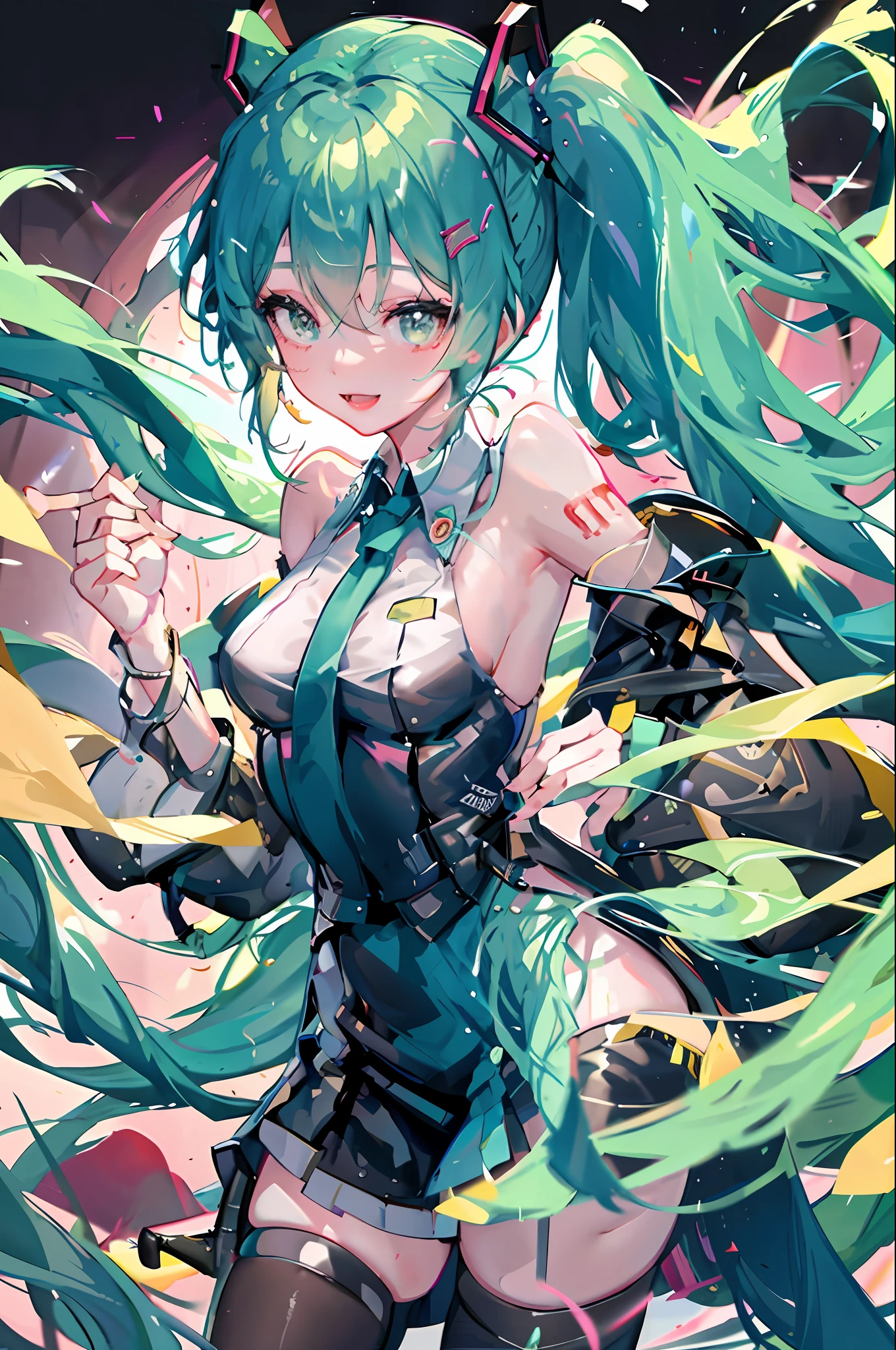 Korean girl, black hair, older sister, tying her hair into a ponytail and smiling to the narrator, high definition picture, masterpiece, (beautiful girl, cafe, seductive, virgin, sexy), (secretary), Miku, Hatsune Miku,