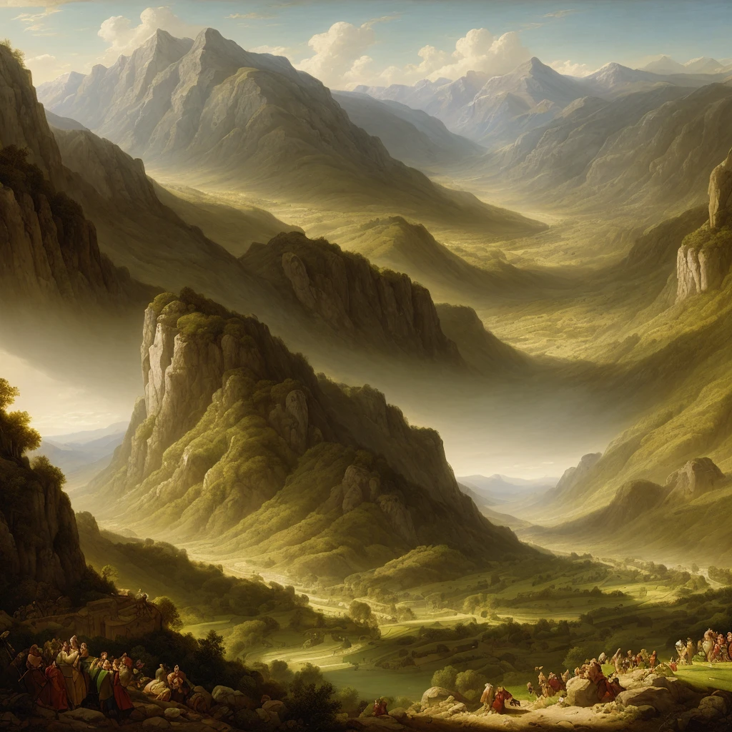 a landscape of the valley containing pain and suffering below the mighty Olympus