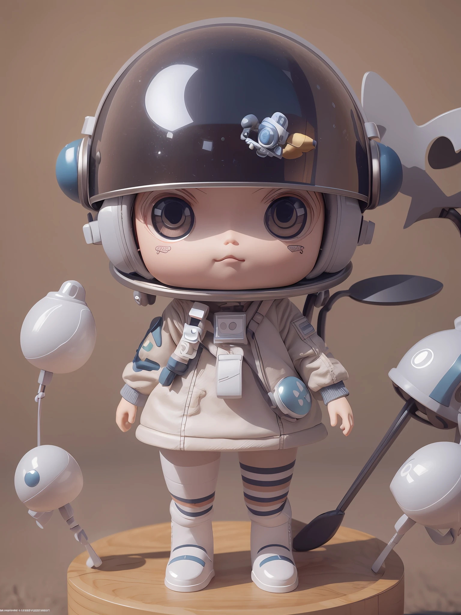 Toy with a little doll with a helmet, cute 3d render, cute detailed digital art, female explorer mini cute girl, cute digital painting, stylized 3d render, cute digital art, cute render 3d anime girl , the little astronaut looks up, cute! c4d, portrait anime space cadet girl, sitting on a white pedestal