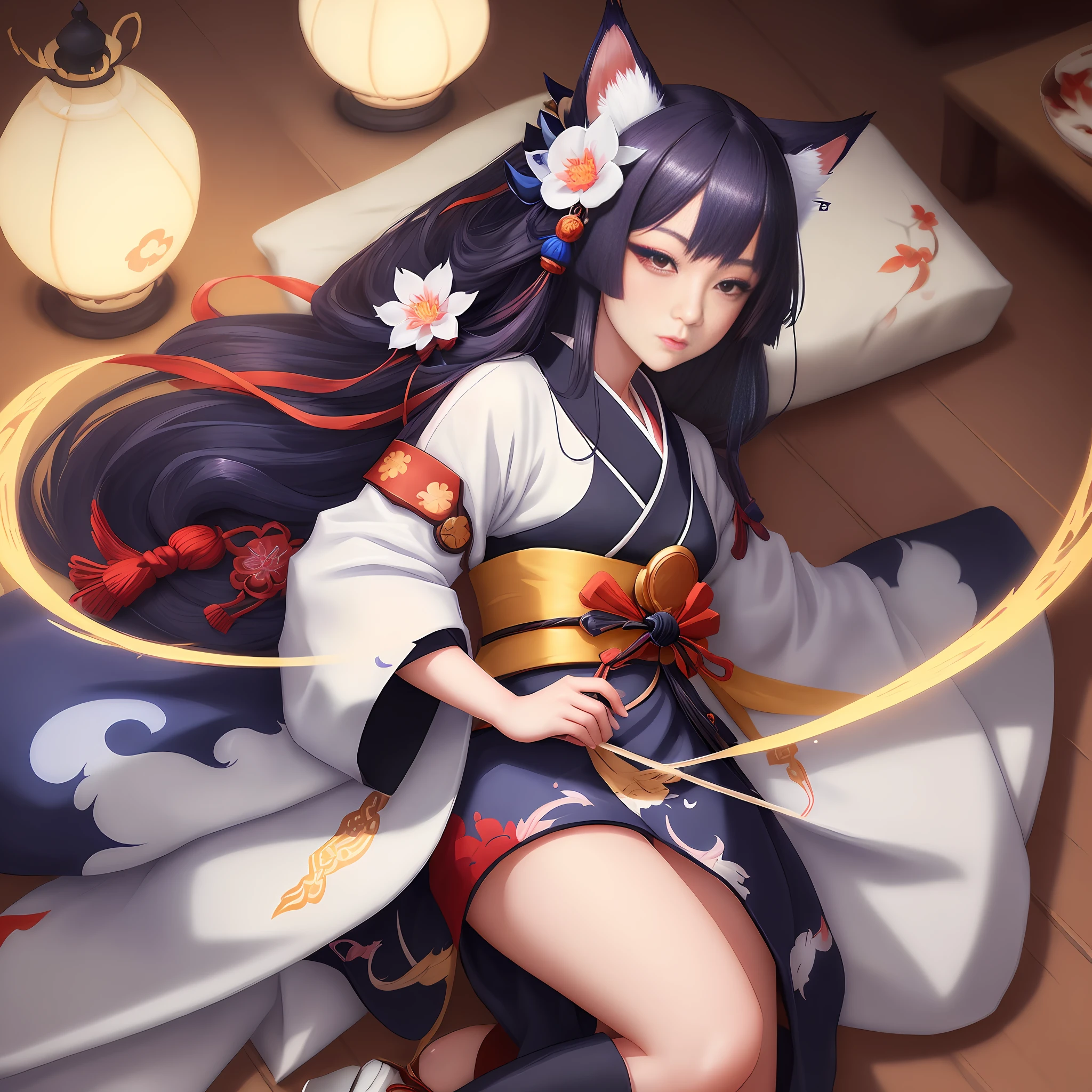 (photorealistic:1.4), (masterpiece, horizontal light, beautiful eyes: 1.2), masterpiece*portrait, 1girl,realistic, 3D face, shiny eyes, big beautiful eyes, shiny hair, shiny skin, alone , anime girl in white robe with cat ears and full moon in background, furry art, colorful, fox, amaterasu, beautiful fox woman, anime style digital art, onmyoji, port of onmyoji Rate, detailed art of Onmyoji, Japanese art style, stunning digital illustration