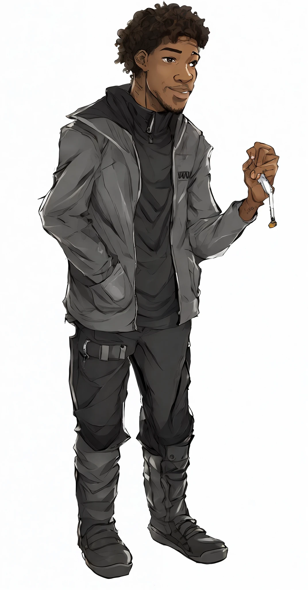 cartoon of a man in a gray jacket holding a cigarette, !!full body portrait!!, fullbody portrait, full body character portrait, ( ( character concept art ) ), character full body portrait, single character full body, full-body character portrait, rpg portrait full body, full body portrait of a short!, will smith anime style, fullbody rpg portrait