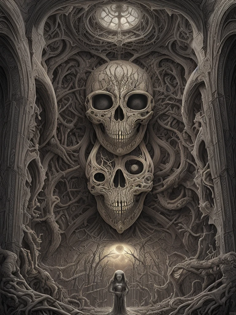 intricately detailed horror dimension, Dan Seagrave & Giger & Derek Riggs Inspired HDR 256k ULTRA HD, masterpiece 8
