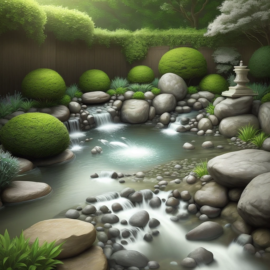 Rockery, flowing water, ancient garden style, super clear picture, pure white background