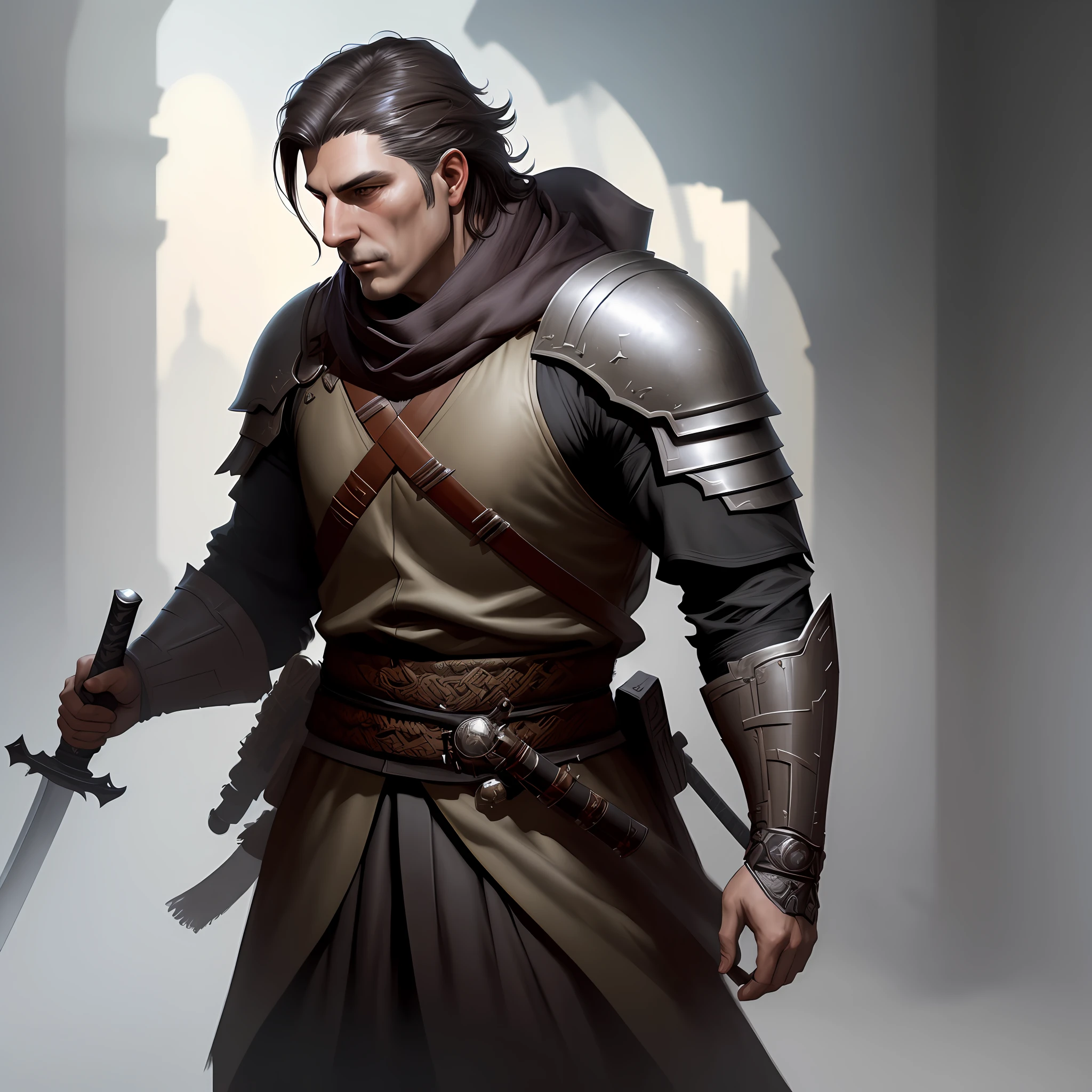 Closeup of a man with a katana, detailed full body concept art, concept art as Ernest Halimov, Eastern Medieval Soldier, Greg Rutkowski concept art, amazing 8k character concept art, concept art specializing in high detail, Craig Mullins style, epic science fi character art, 8k character concept art, intricate, high detail, dramatic, shot of man with katana and scarf, concept art by Adam Marczyński, Artstation contest winner, digital art, unique character concept art, heroine, concept art movie character, professional high detail concept art