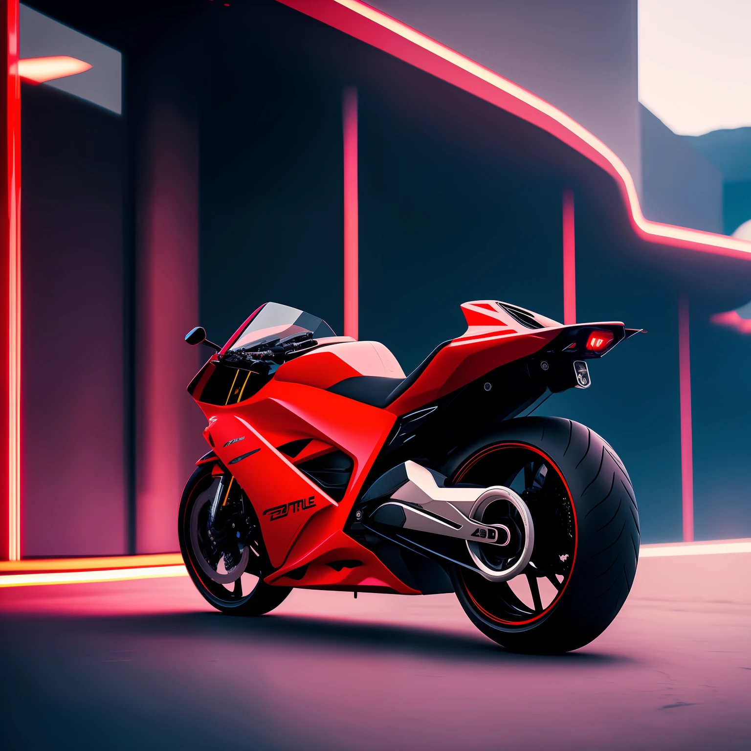 Futuristic motorcycle red concept Anime Akira sports rx7fd on road, cyberpunk, futuristic, octane, rendering, cgi, global lighting, vibrant colors, best quality, highly detailed