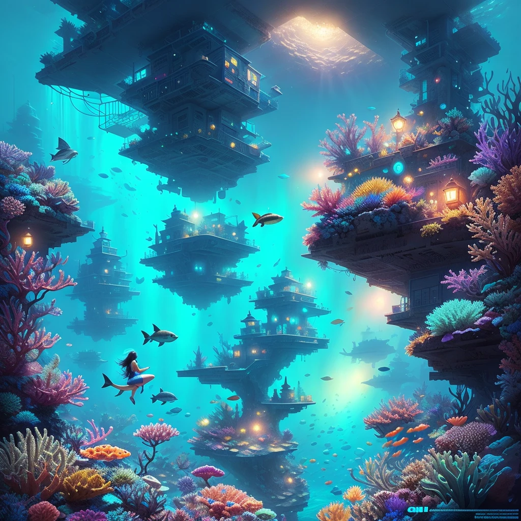Mia Khalifa close to viewer, black thight diving sut,(best quality,masterpeace),(hyperdetailed colourful),
An underwater city of bioluminescent creatures
, hdr, cinematic lighting, trending on artstation,trending on CGSociety, professional majestic oil painting by greg rutkowski,immense detail, rim lighting, two tone lighting, dimly lit, low key ,