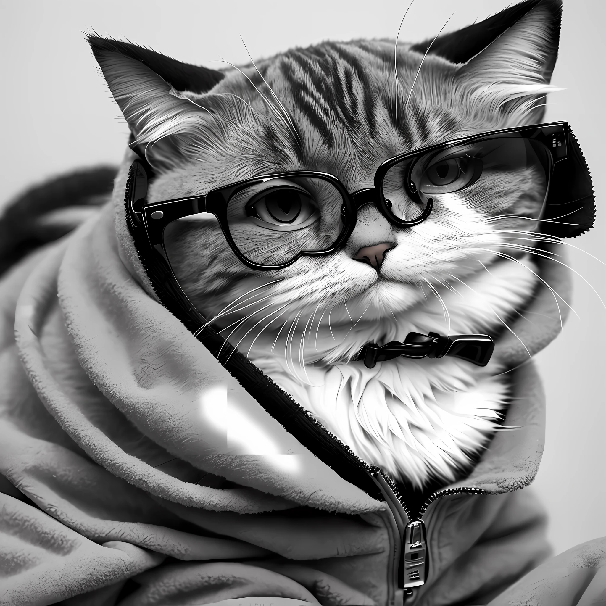 cat wearing a cold coat and glasses