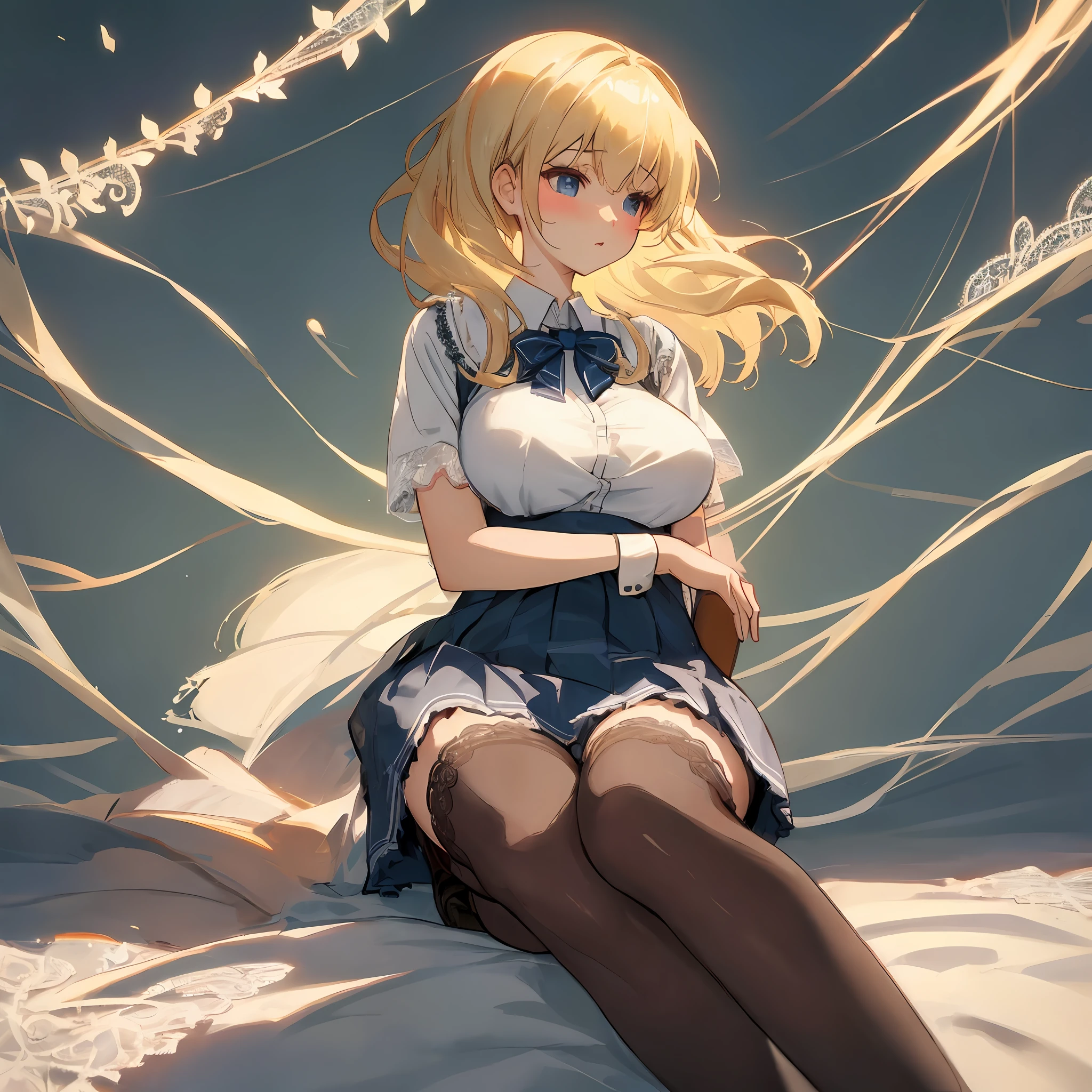 anime girl sitting on a bed with her legs crossed, loli in dress, splash art anime loli, guweiz on pixiv artstation, small curvy loli, guweiz on artstation pixiv, (anime girl), blonde anime girl with long hair, anime moe artstyle, digital art on pixiv, anime best girl, smooth anime cg art