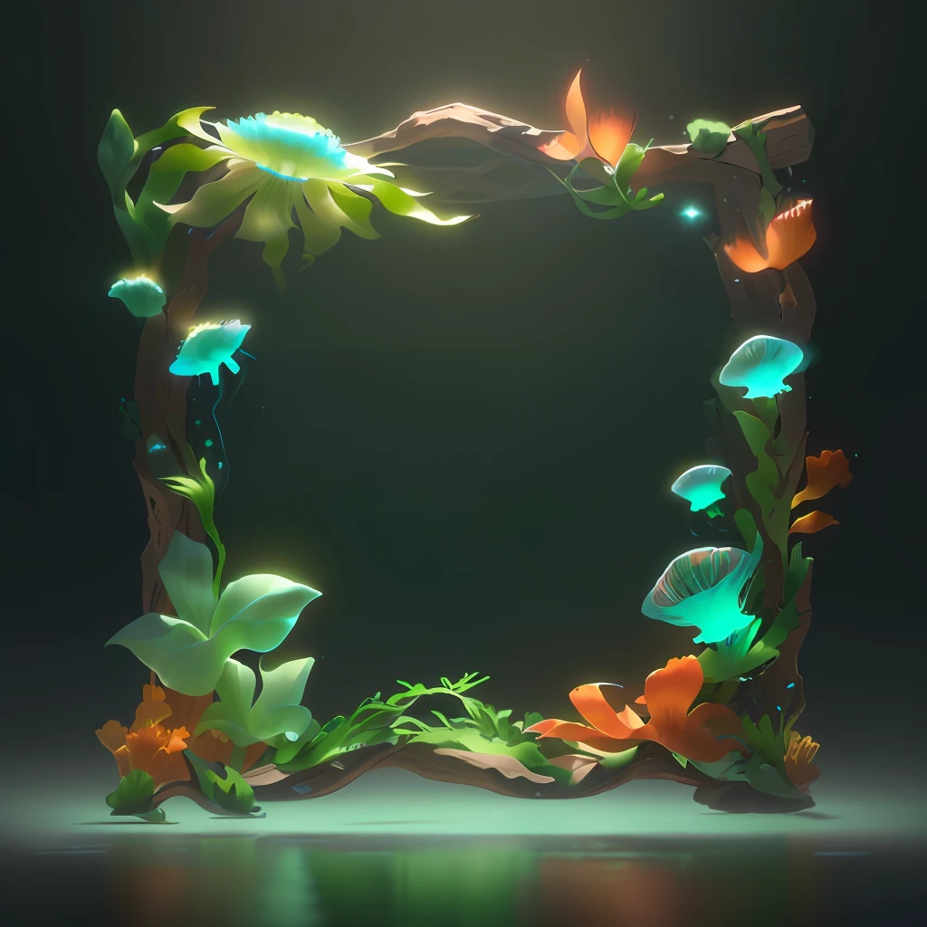 ((light green)),square frame, no graphics in the center of the frame, (simple background: 1.5), (square), coral, aquatic plants, air bubbles, sea anemone, glowing jellyfish inhabiting coral, masterpiece, best quality, (extremely detailed CG unity 8k wallpaper) , (best quality), (best illustration), (best shadow), UI interface frame design, natural elements, underwater theme, particle effects, octane rendering, ray tracing, super detailed