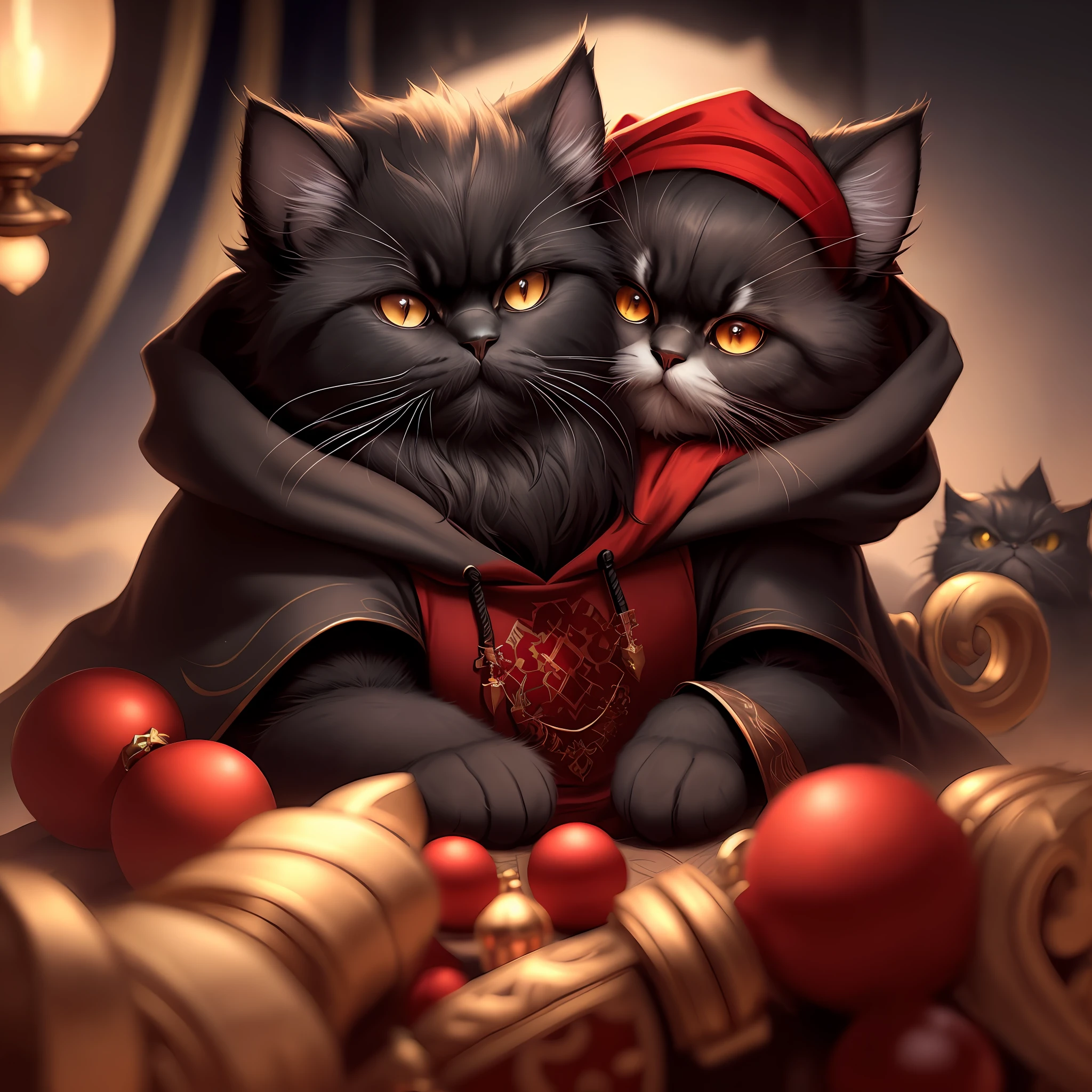 （（A Persian cat in a black hoodie and a red turban）），cg，game，artstation style，pinterest，）full shot，anthropomorphic expressions, rich colors, exquisite details, masterpiece, realistic，artsation, cg, realistic, Unreal Engine , real light and shadow, beautiful rich colors, amazing details, high quality，a pair of ears