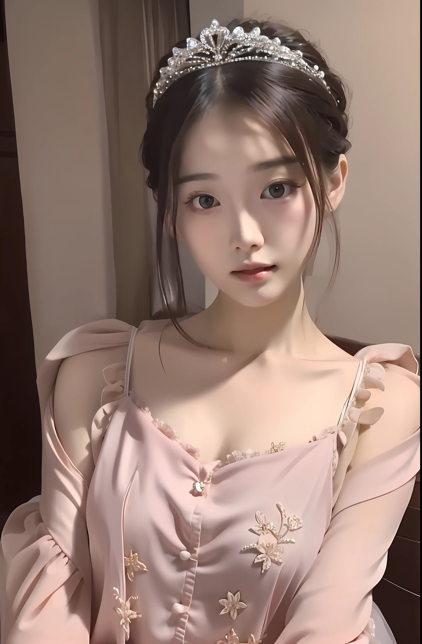 a close up of a woman wearing a tiara and a dress, gorgeous young korean woman, gorgeous chinese model, beautiful south korean woman, 19-year-old girl, beautiful young korean woman, young and cute girl, lovely delicate face, cute young woman, dilraba dilmurat, beautiful asian girl, a cute young woman, ethereal beauty
