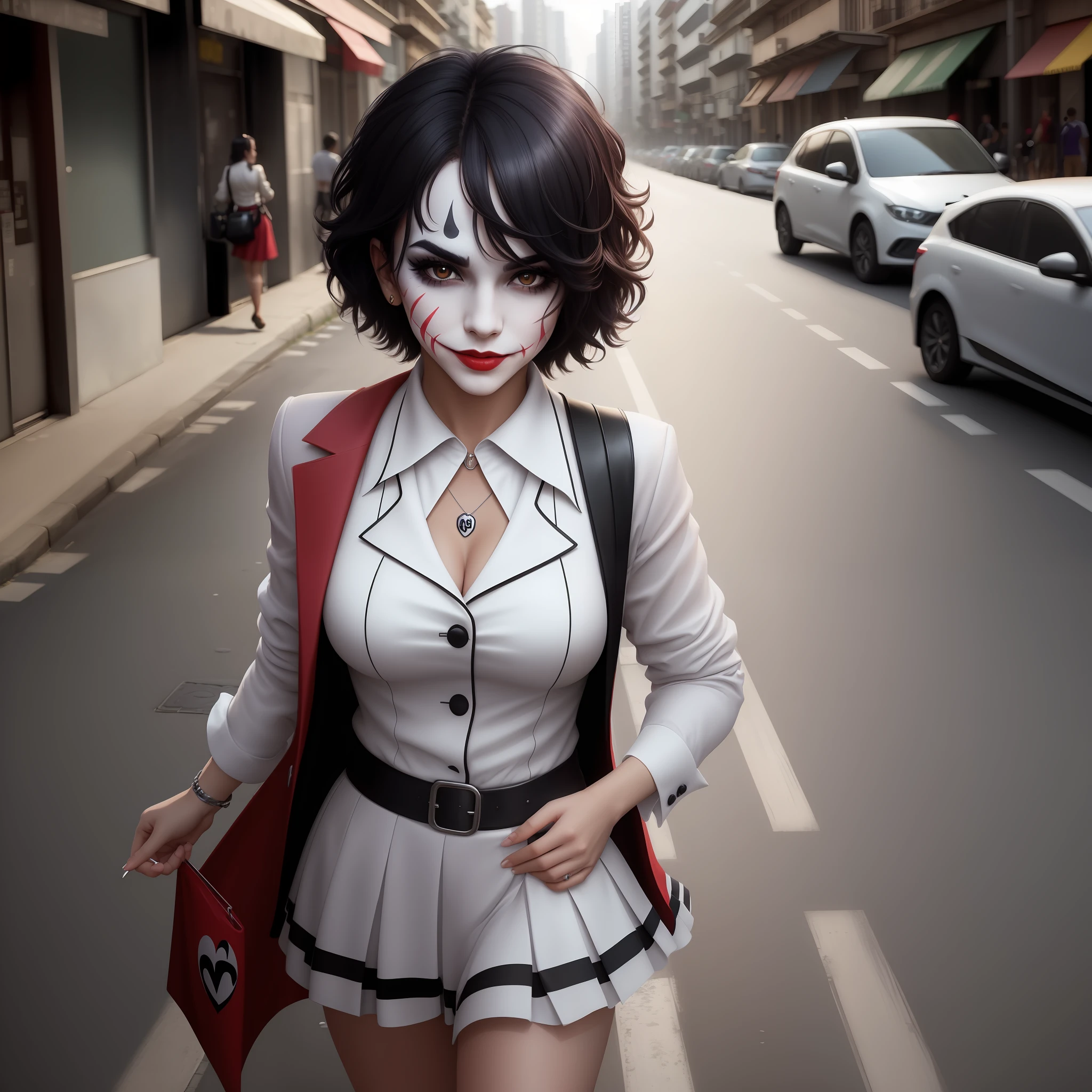 cute portrait of a cute joker walking in the streets of sao paulo, cinematic shot, 4k digital art, high detail,