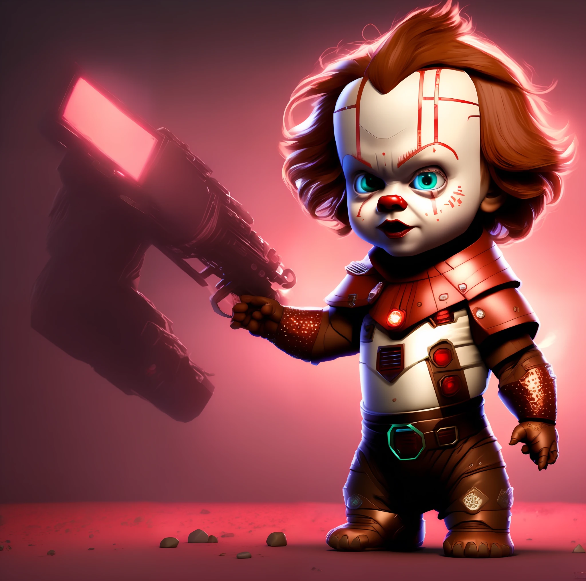 portrait of super cute pennywise, red light, haunting atmosphere, digital art , intricate, 8k resolution, super high quality,