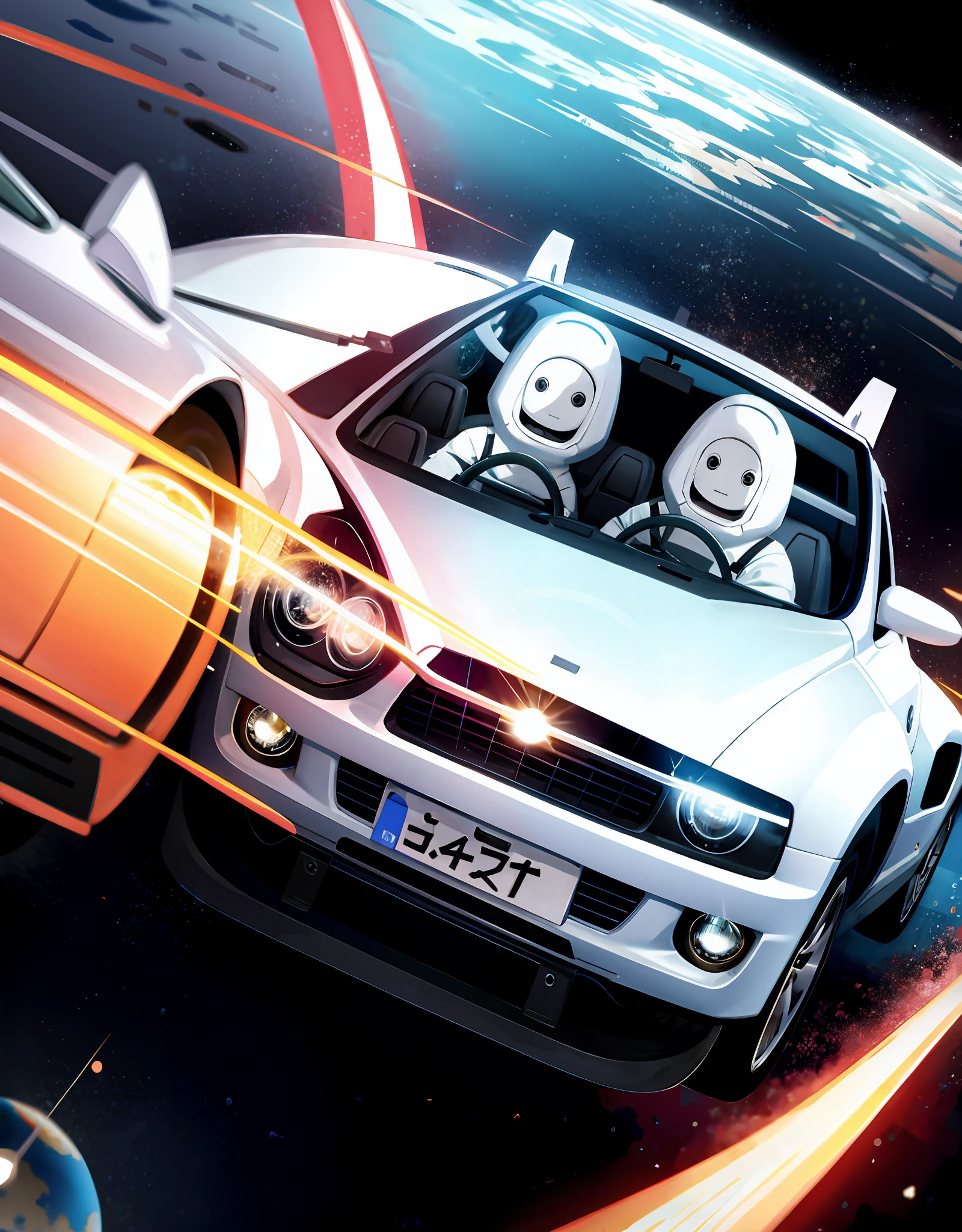 Car floating drifting from outer space