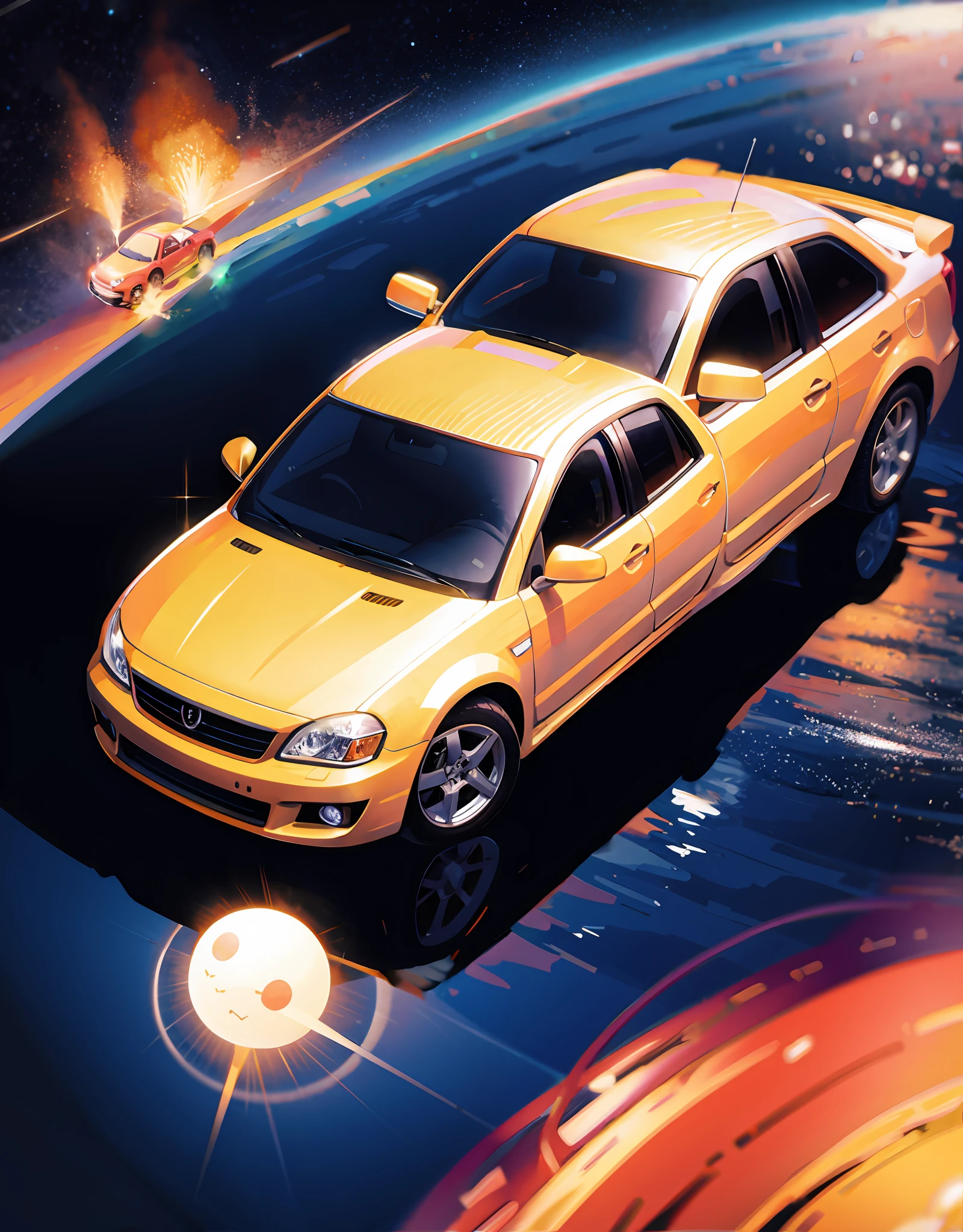 Car floating drifting from outer space