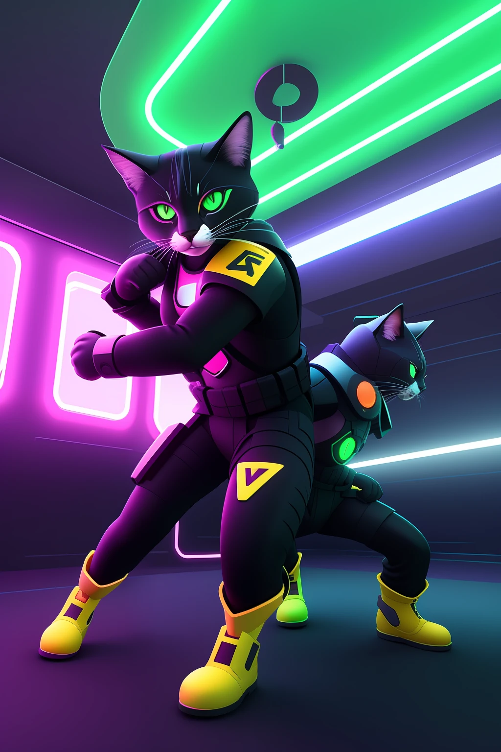 Realistic futuristic cat V4 game neon game fighting