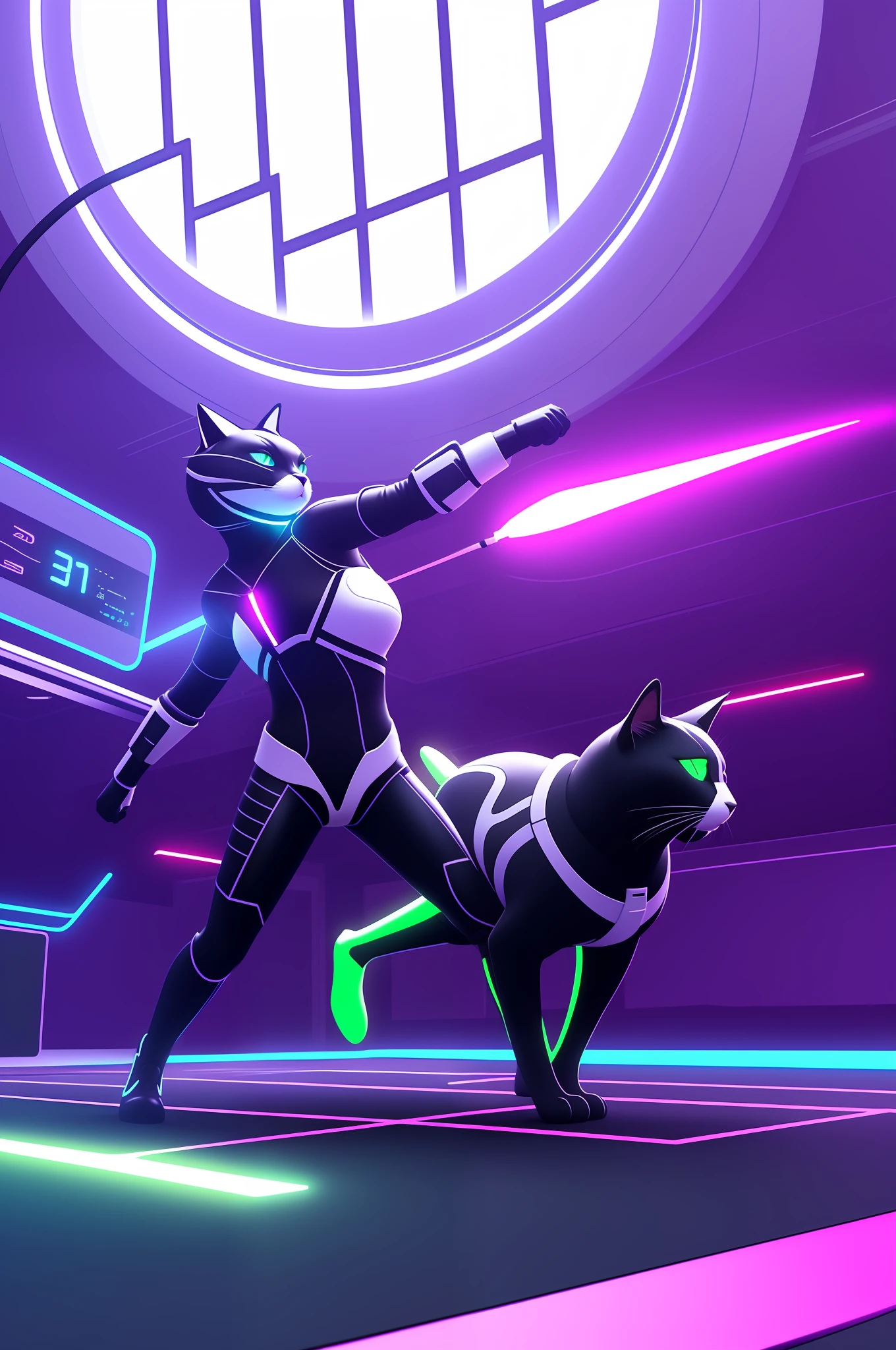 Realistic futuristic cat V4 game neon game fighting