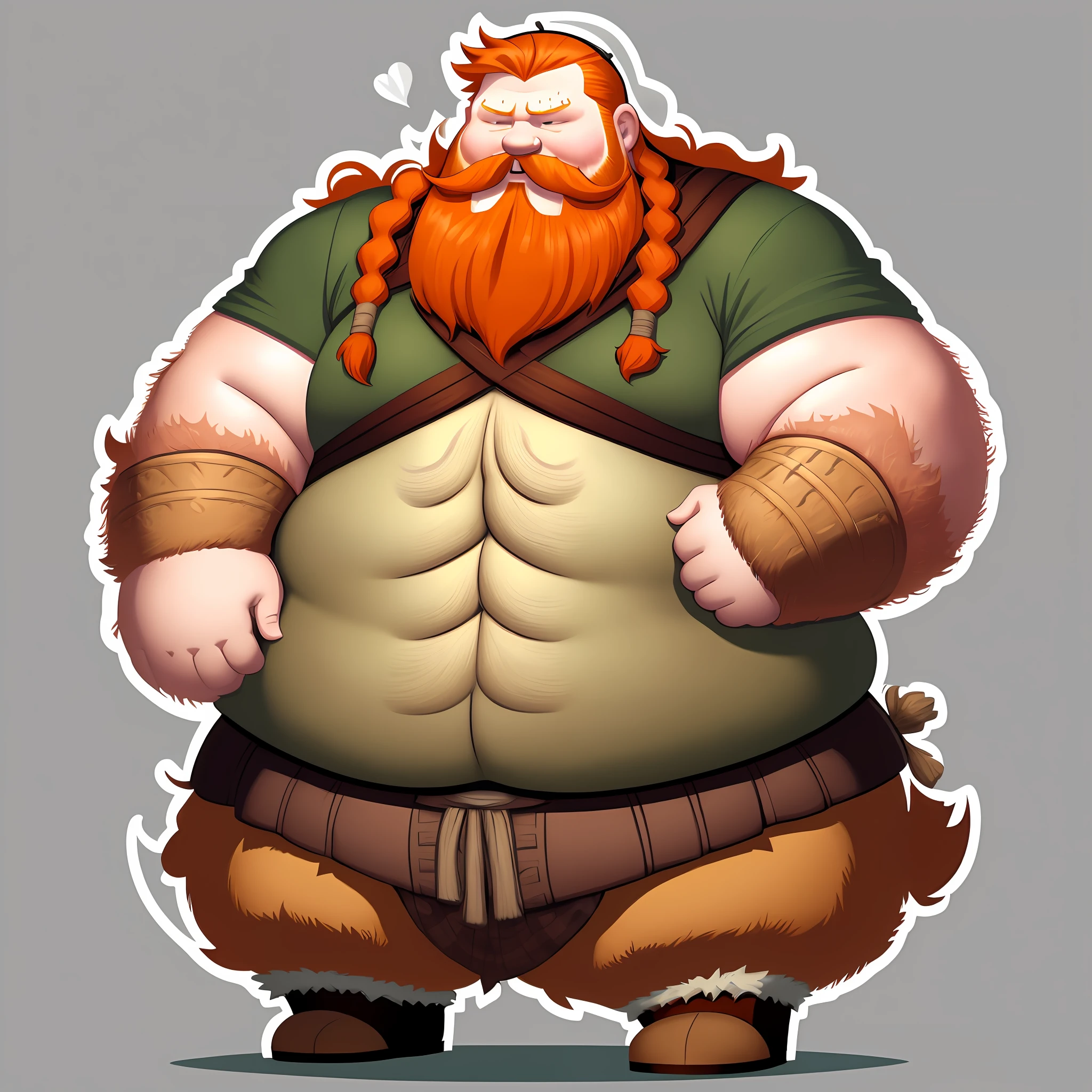 (Fat ginger viking man, sticker style, simple background)