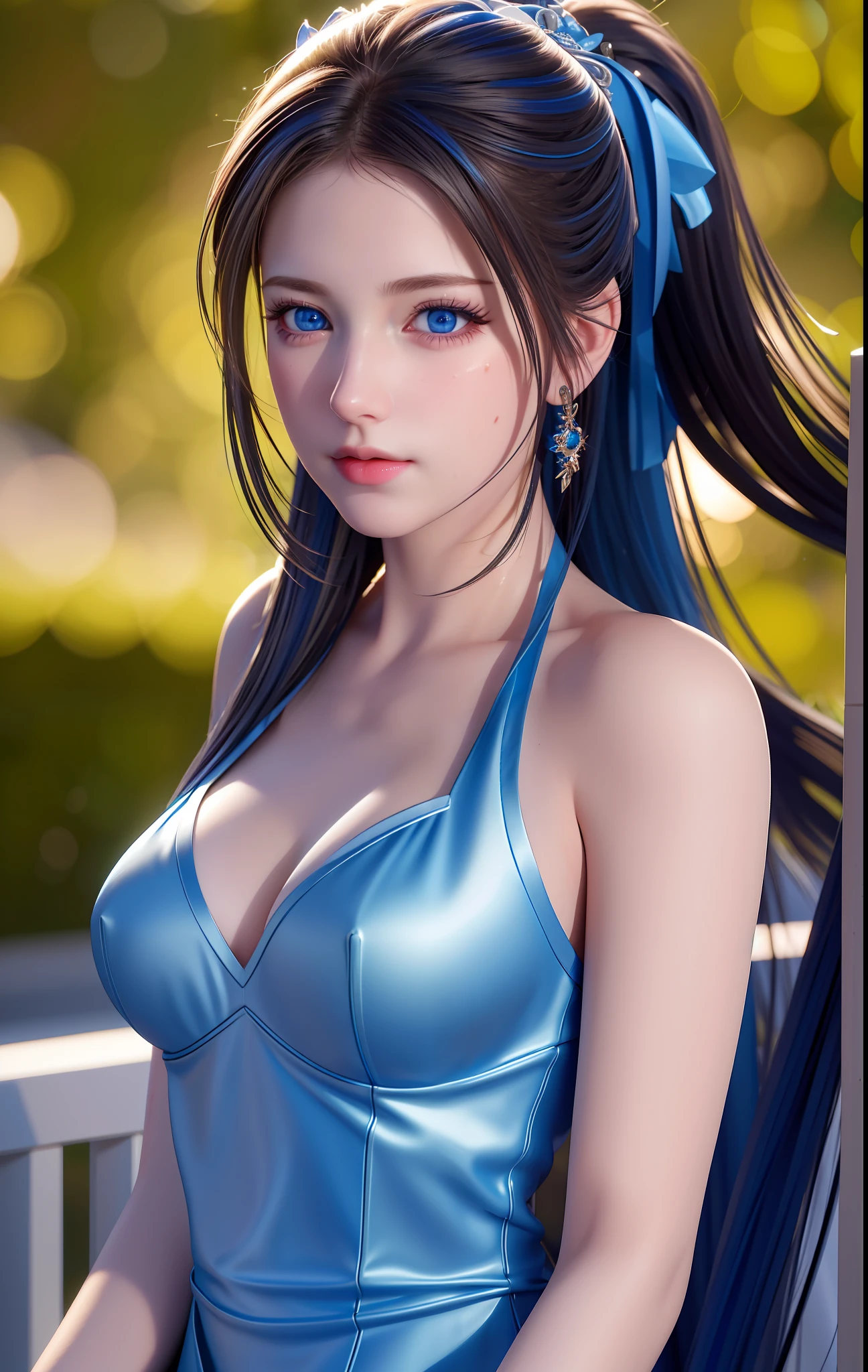 best quality, masterpiece, high_res, 1girl, Beautiful face, (blue eyes), (photo realistic:1.3), rim lighting, (high detailed skin:1.2), 8k uhd, dslr, high quality, high resolution, 4k, 8k, Bokeh, medium breasts, absurdres, ponytail contorted, best ratio four finger and one thumb, (realistic:1.2),