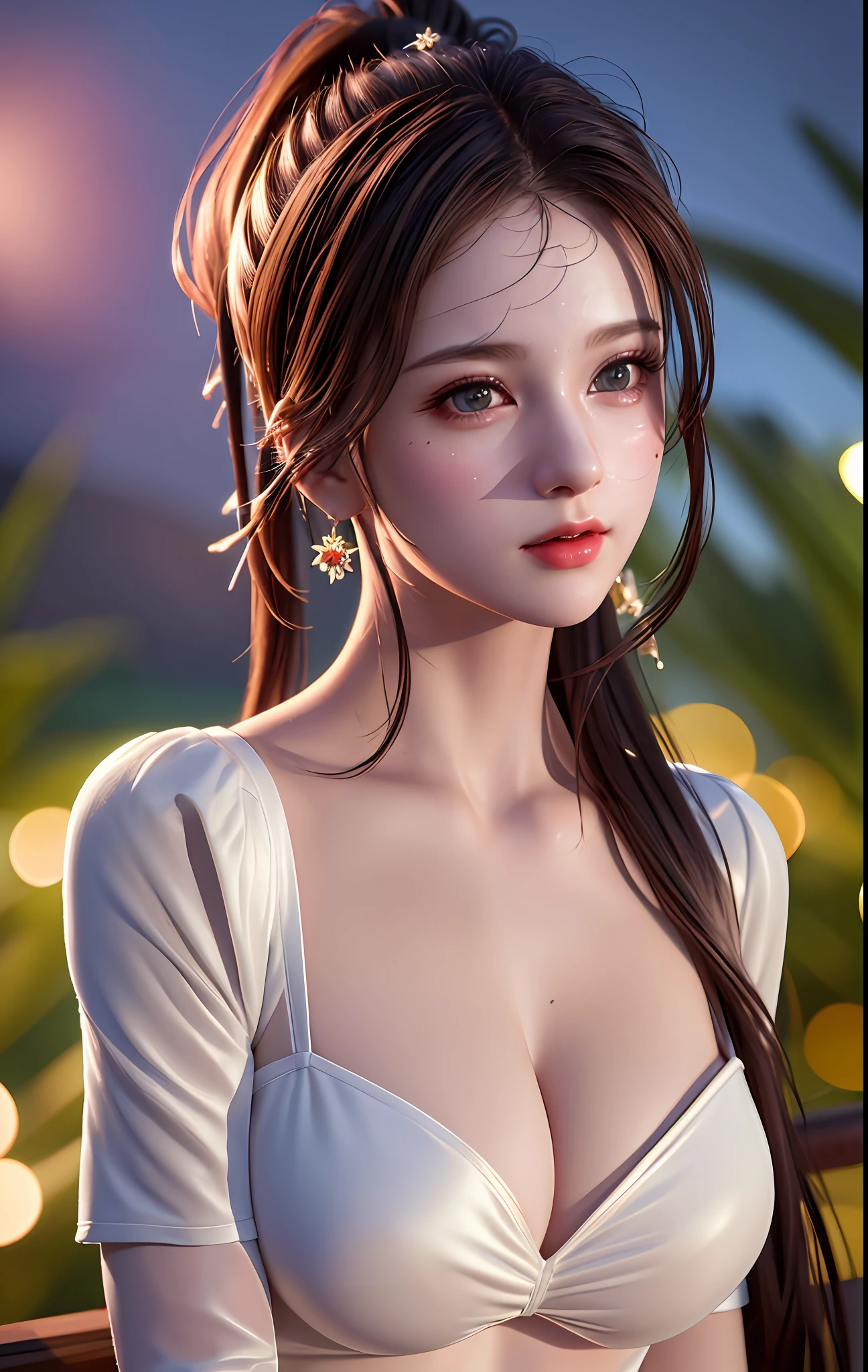 best quality, masterpiece, high_res, 1girl, Beautiful face, (photo realistic:1.3), rim lighting, (high detailed skin:1.2), 8k uhd, dslr, high quality, high resolution, 4k, 8k, Bokeh, medium breasts, absurdres, ponytail contorted, best ratio four finger and one thumb, (realistic:1.2),