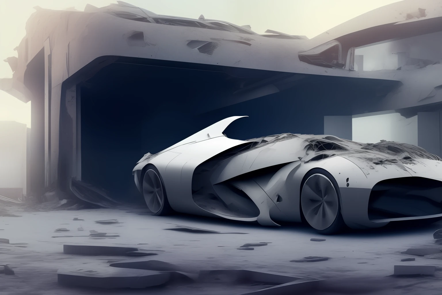 a super modern, futuristic car, in an destroyed word,realisitc,8k,-