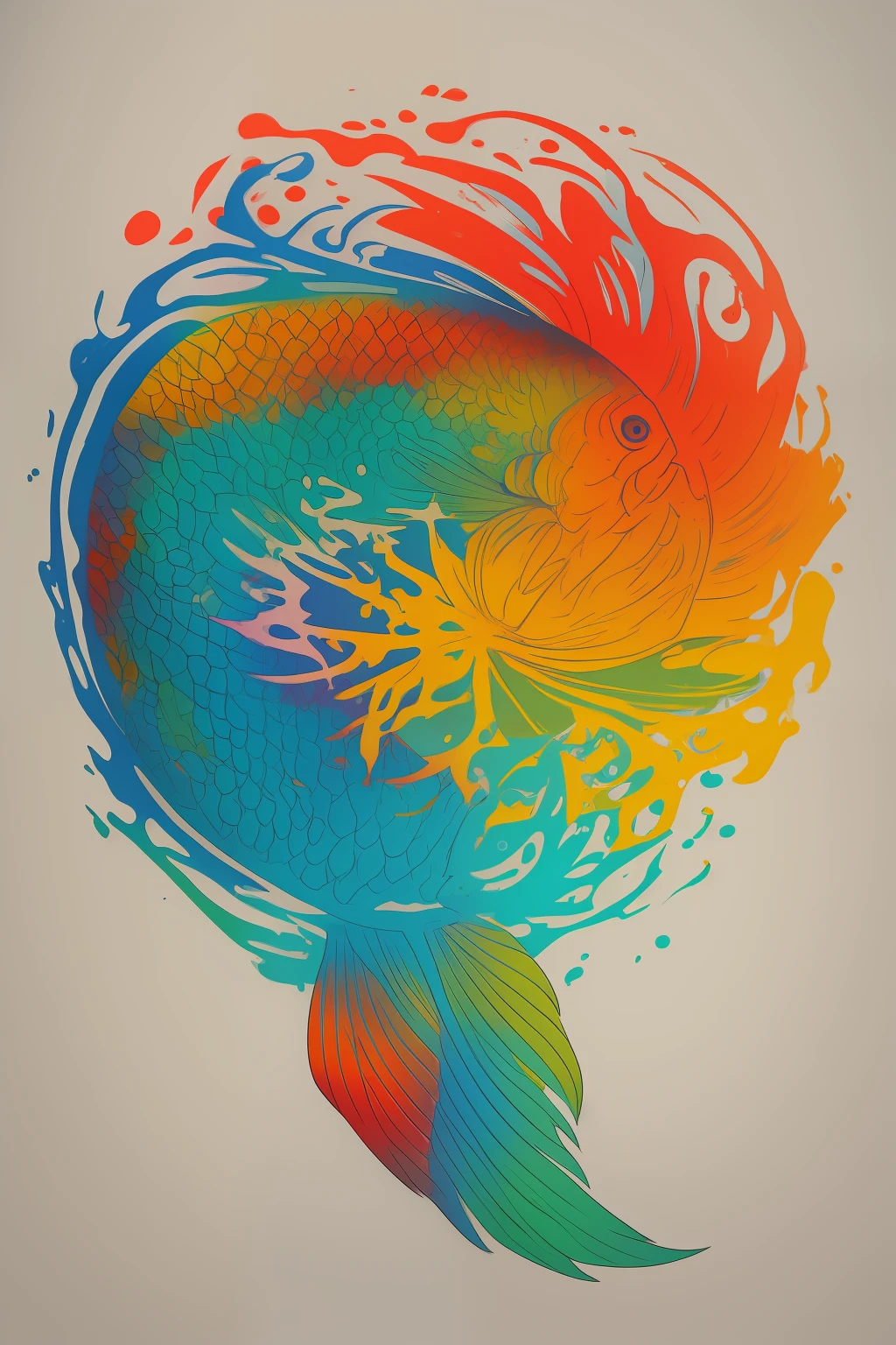 Tattoo design, carp, colorful, bold colors, simple background