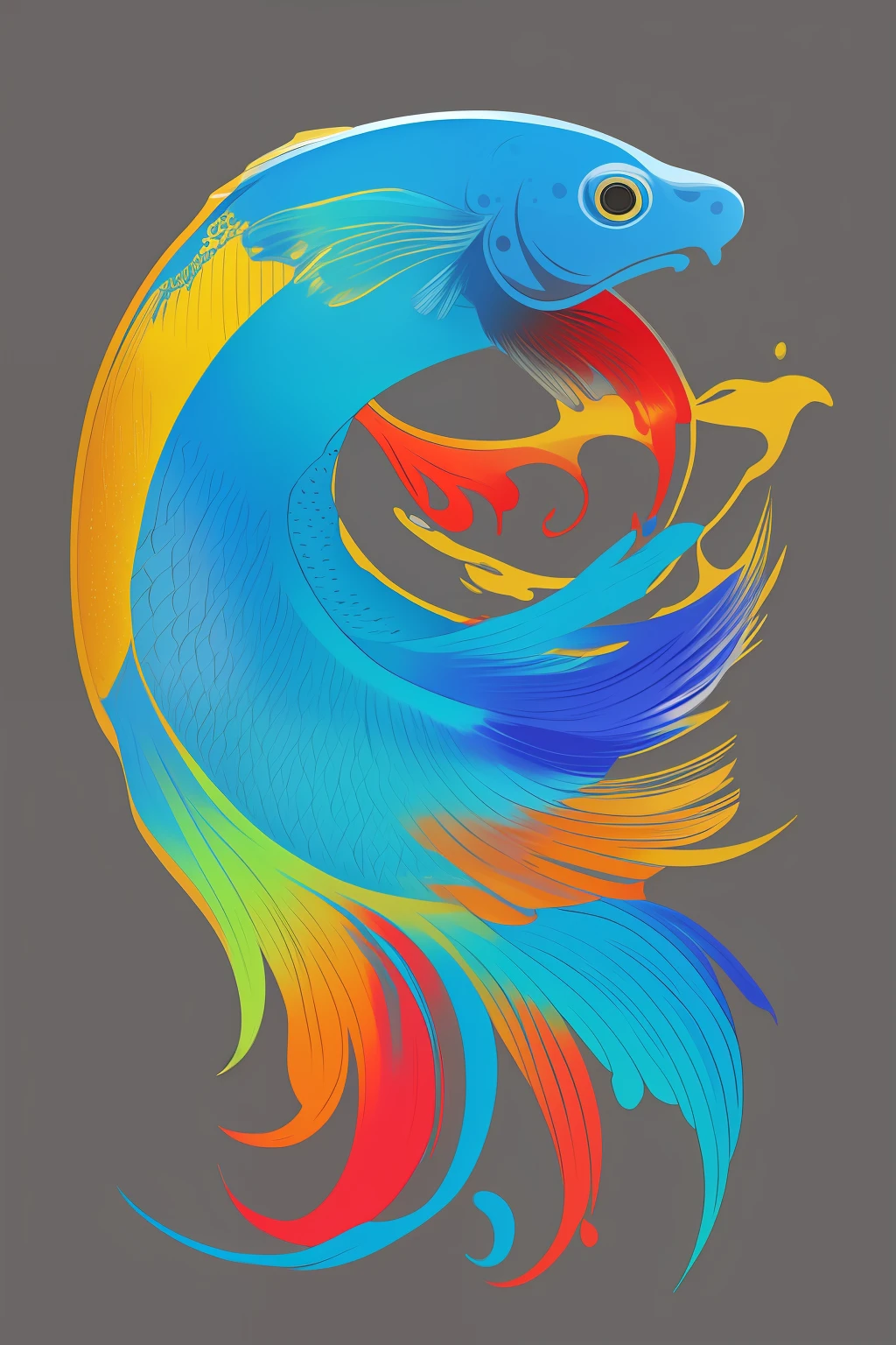Tattoo design, carp, colorful, bold colors, simple background