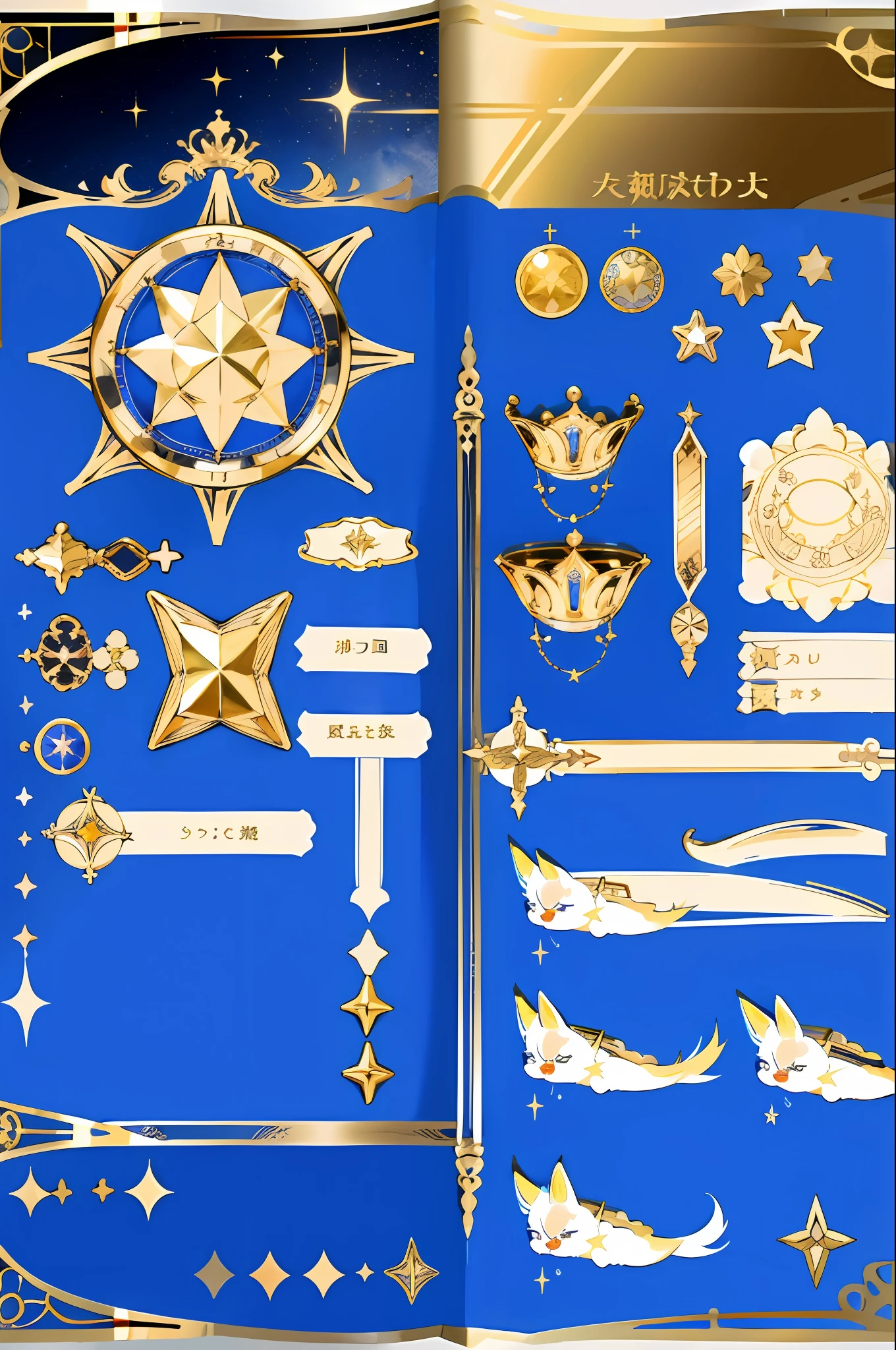adopt, kemonomimi, high quality, character design, reference sheet, different outfits, star, gold, astrology, royal blue, uniform, glasses, elegant, royalty
