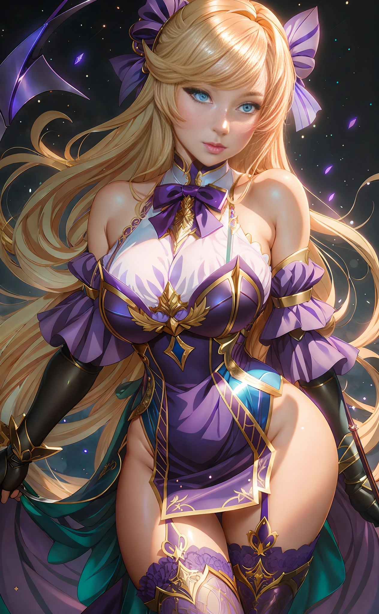 anime - style image of a woman in a purple dress with a sword, extremely detailed artgerm, cushart krenz key art feminine, seraphine ahri kda, artgerm on artstation pixiv, style artgerm, ! dream artgerm, highly detailed exquisite fanart, portrait knights of zodiac girl, anime goddess