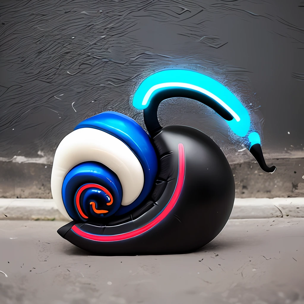 An edgy snail with a neon blue, black, red, or white mohawk, inspired by Banksy's street art, featuring a striking black and neon color scheme.