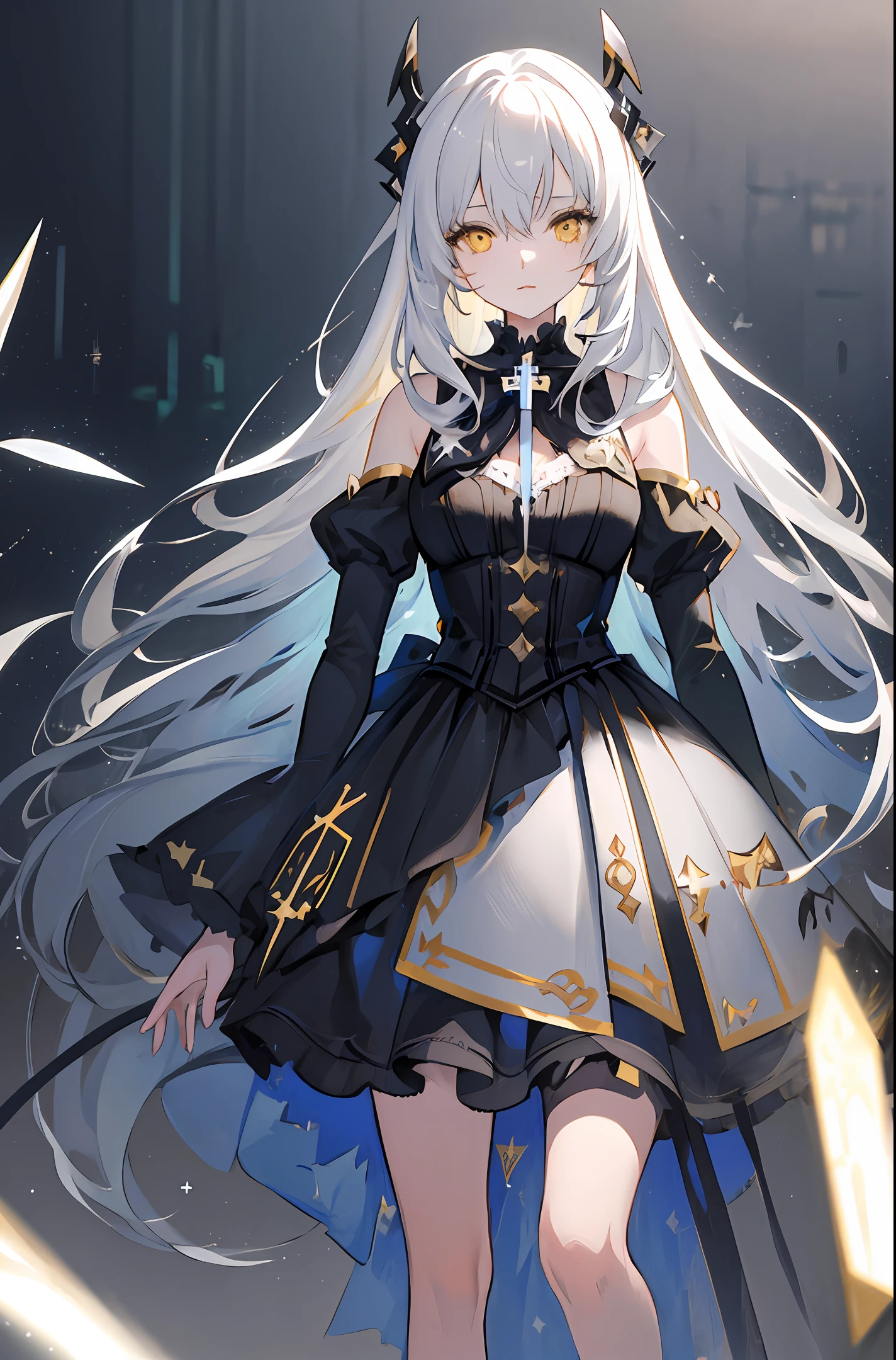 ((masterpiece)), ((best quality)), (amazing desinger), (best artist), (best illustrated landscape), (best performance), (4k Full HD), (HDR+), (1girl) with (long) white hair, (sparkling yellow eyes), in a landscape on the side with (amazing) starry sky drawn in artistic and cinematic tones((bad-hands-5, Cross-eyed, fuzzy, blurry, discolored, defective, disconnected)-- MeinaPastel style--v5 (anime illustration) --negative