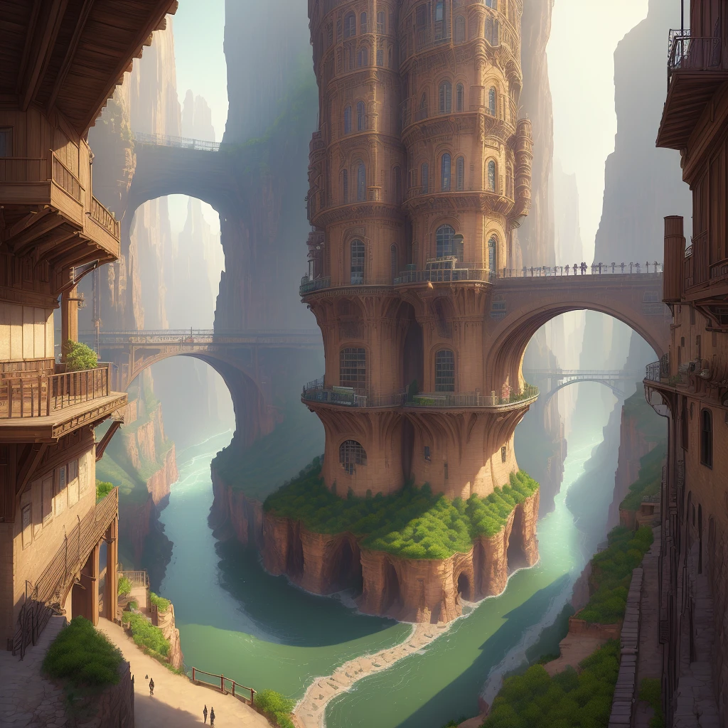 ((masterpiece)),((best quality)),((high detial)),((realistic,))
Industrial age city, deep canyons in the middle, architectural streets, bazaars, Bridges, rainy days, steampunk, European architecture