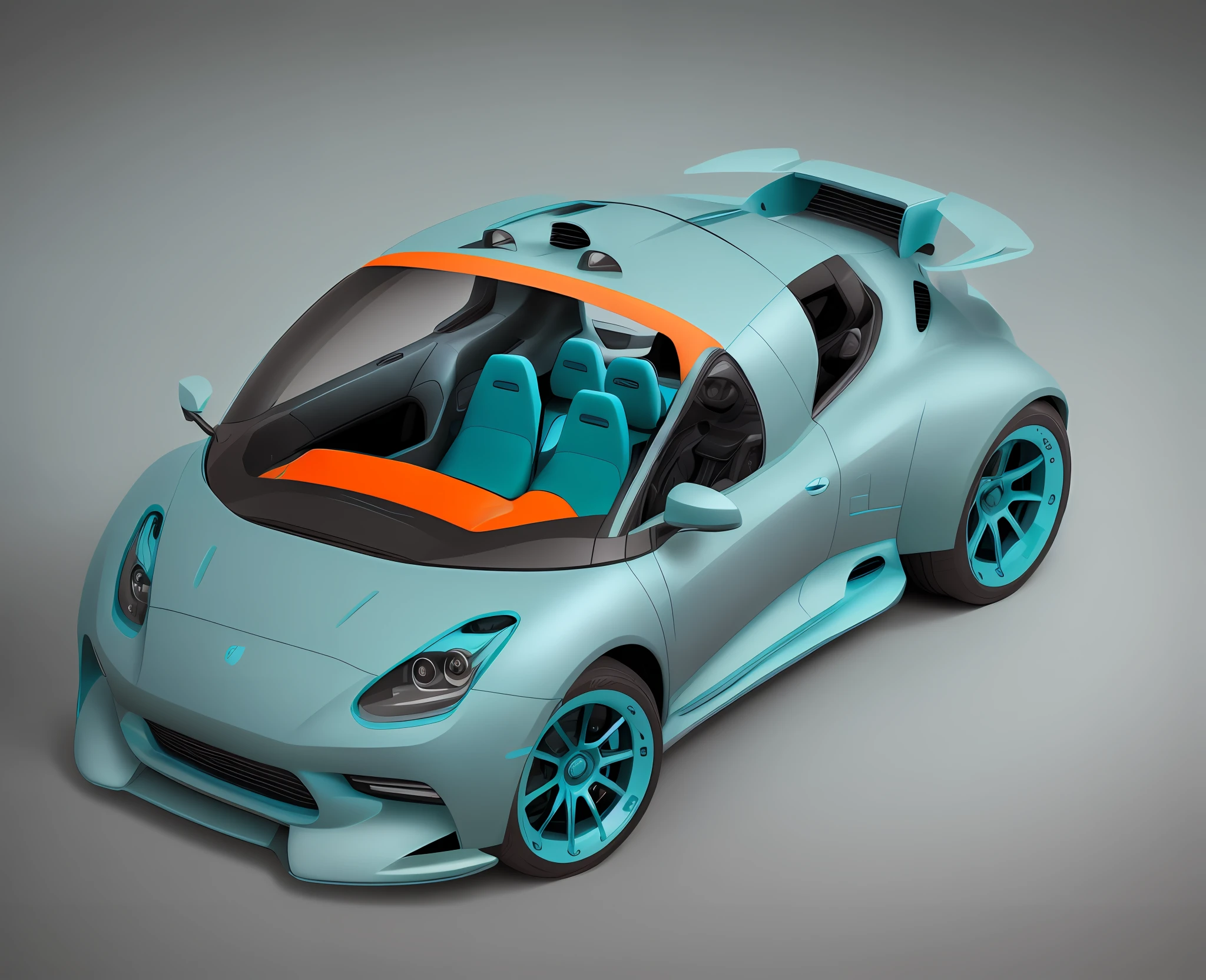 Future car, cyan gray body, orange seats, blue