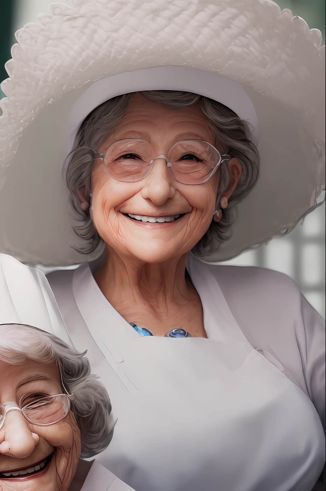 ((best quality)), (detailed), (high resolution and sharpness:1.4), (cute grandma smiling in white cook outfit and hat:1.8), (latin woman face:1.5), (close-up:1.4 ), (centered:1.5), (against dark background:1.3), (looking into camera lens:1.4), (bright eyes:1.3), (window lighting:1.4), (perfect studio lighting:1, 3), parted lips, (sharp focus:1.4), (high resolution photography:1.2), ultra detailed, highly detailed, (high definition:1.2), (perfect composition:1.2), intricate, (cute and beautiful:1.3 ), award-winning photography, professional color grading, (pixar style:1.5)