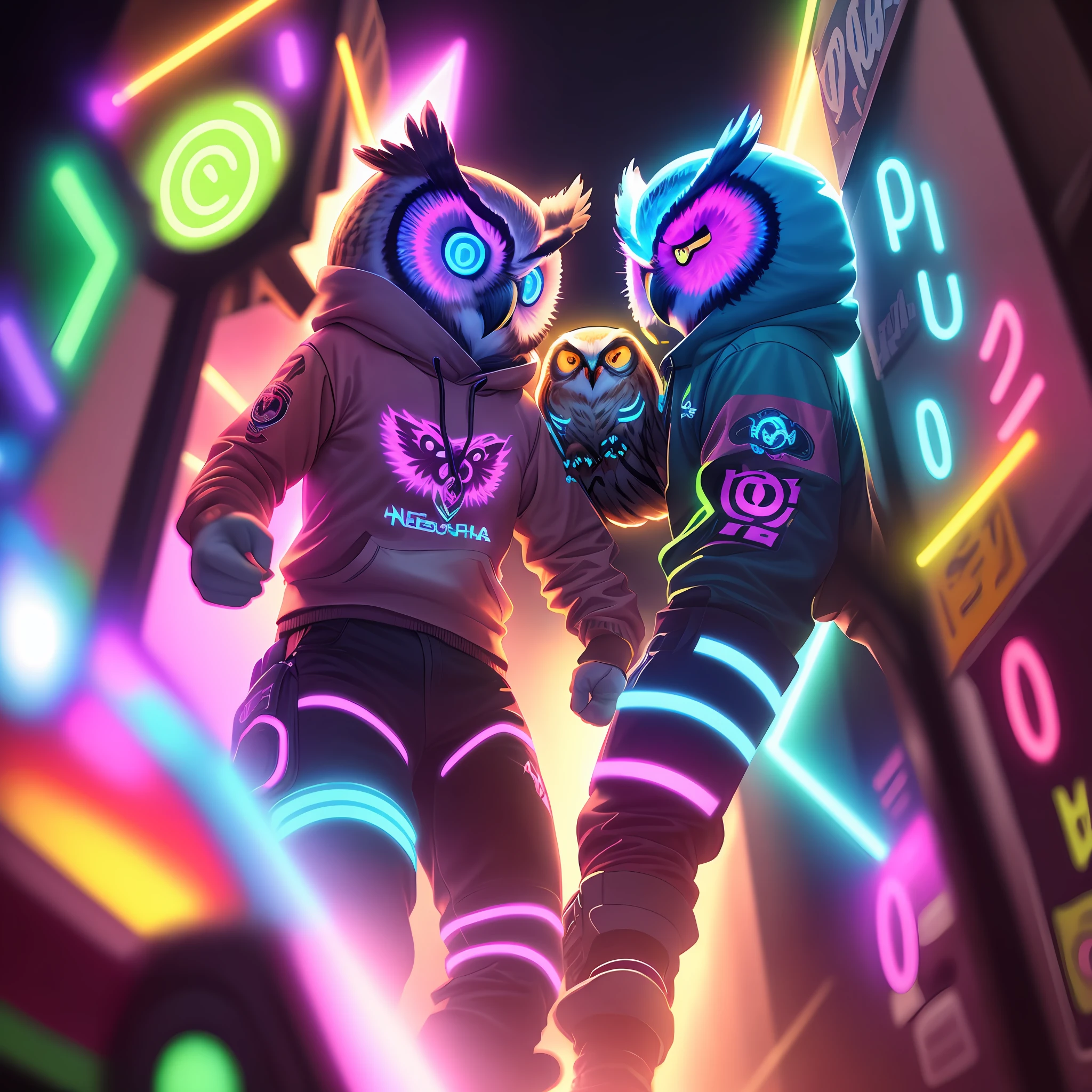 owl neon game fighting