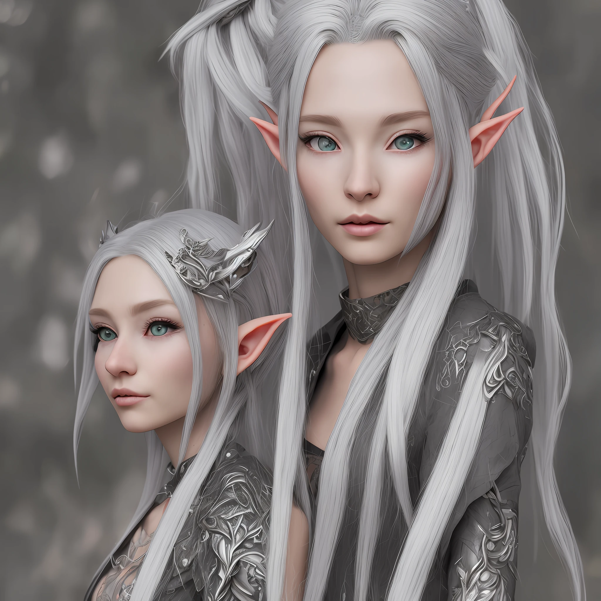 woman, elf, silver hair, long hair, anime style, 8k, super detail