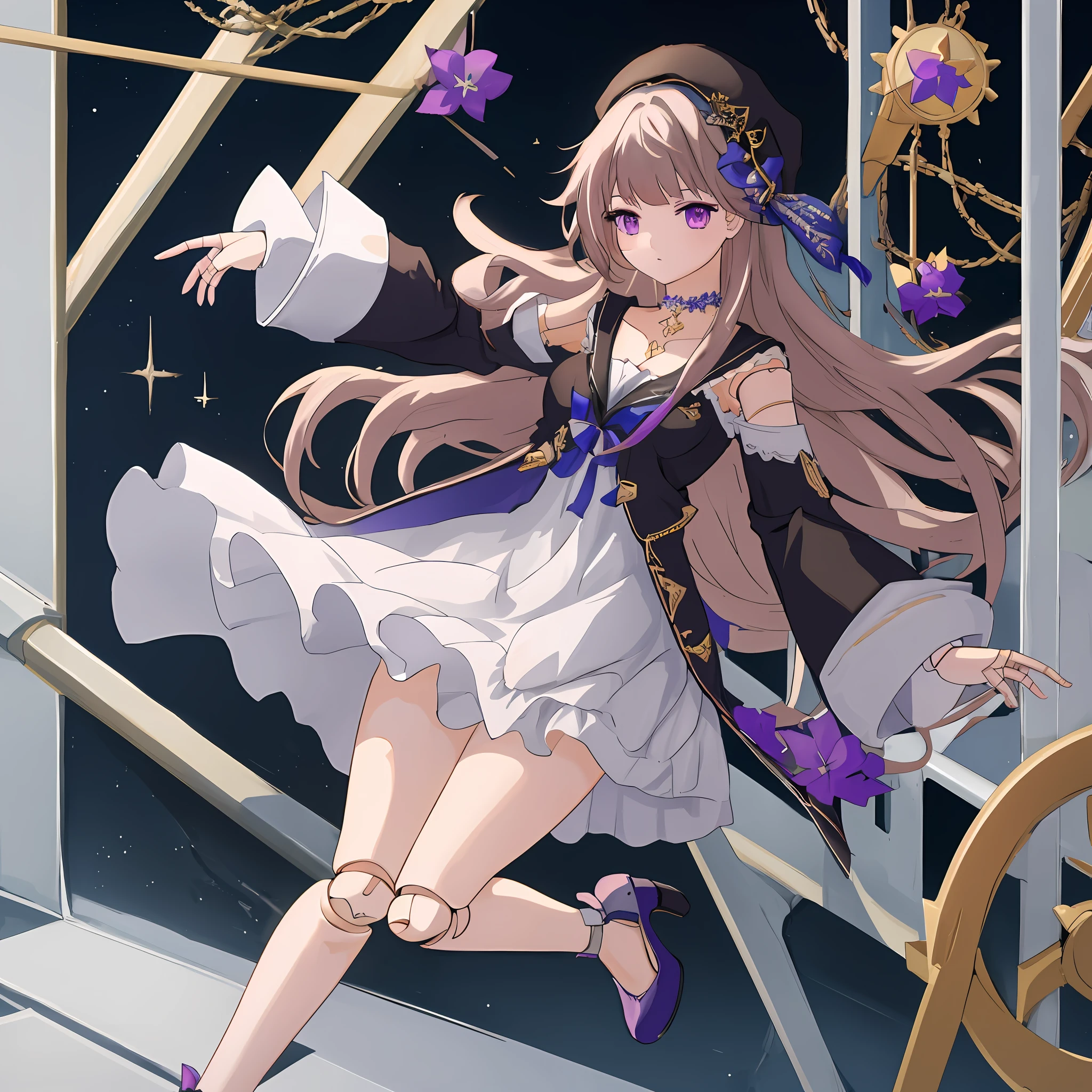 HertaStarRailV1:1.1>, 1girl, hertasr, solo, dress, full body, dollgirl, doll joints, standing, beautiful, highres, best quality, perfect anatomy
