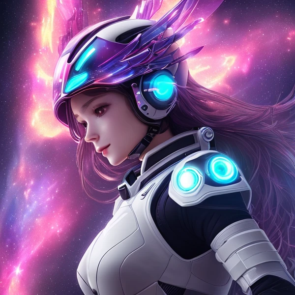 (extremely detailed CG unity 8k wallpaper,masterpiece, best quality, ultra-detailed),floating,happy,(dynamic angle,1girl,super cute and lovely,space suit,helmet,(best illumination, best shadow, an extremely delicate and beautiful),neon light,colorful cosmos or nebula,sparkling stars,etheric wings,glow,backlit,dynamic pose