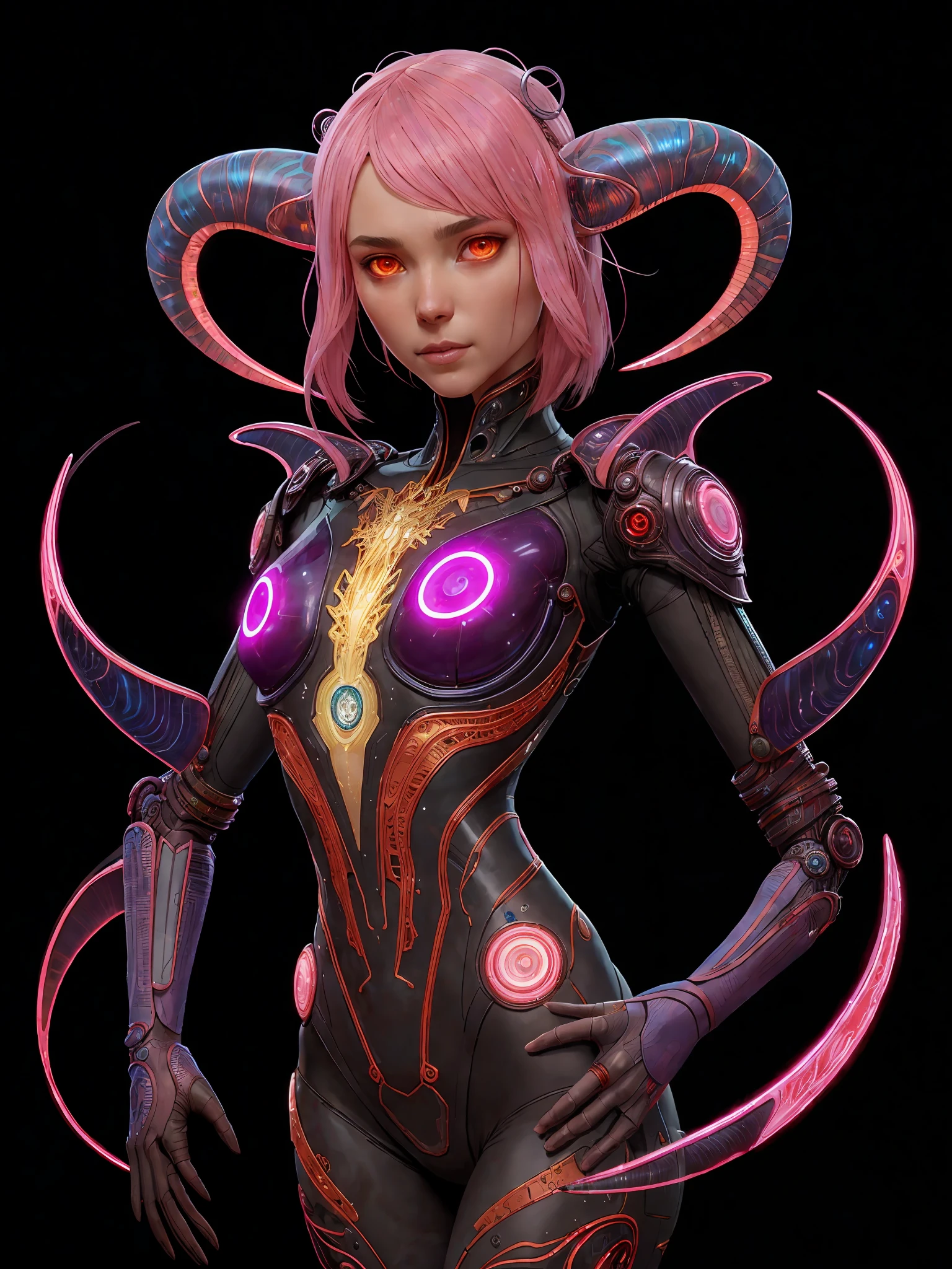 (highly detailed:1.2),(best quality:1.2),8k,sharp focus,(subsurface scattering:1.1),(nsfw:1.2),(award-winning photograph:1.2), 1girl
(intricate bioluminescent magical alien garden:1.3), (cute alien creature woman hybrid:1.2), intricate (bio-mechanical skintight bodysuit with large cutouts:1.2), (short messy pink hair:1.1)
(highly detailed background:1.3),(fantasy:1.2), (hyperrealistic:1.2), dramatic lighting,artstation, artgerm, greg rutkowski, alphonse mucha, trending on artstation, trending on deviantart, wlop