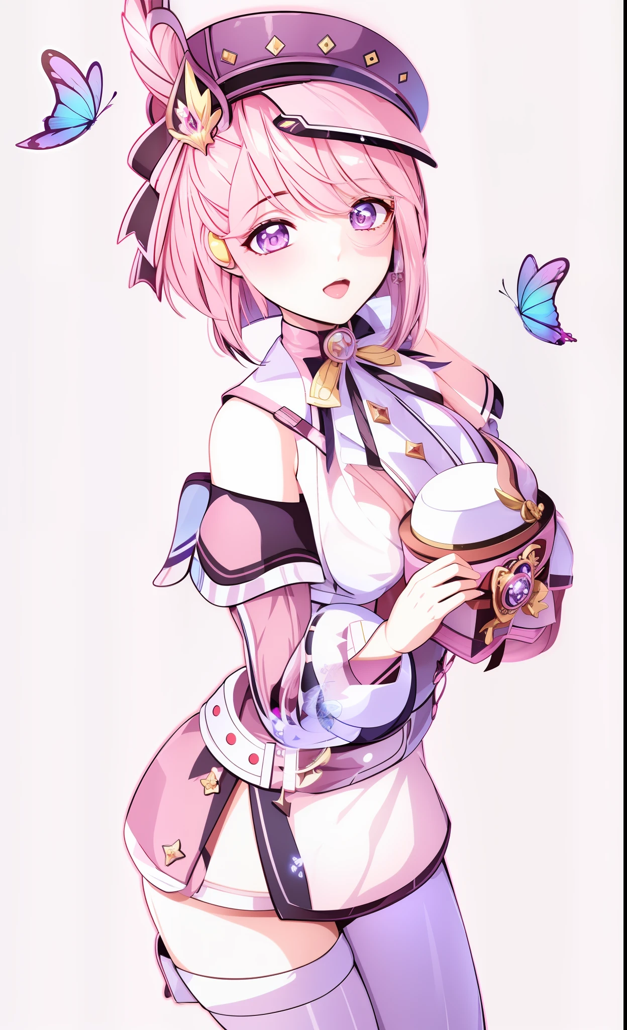 a woman in a uniform holding a hat and butterfly, alchemist girl, cute anime waifu in a nice dress, portrait of magical girl, official character art, portrait knights of zodiac girl, ayaka genshin impact, pretty female cleric, haruno sakura, shadowverse style, detailed anime character art, anime character, highly detailed exquisite fanart
